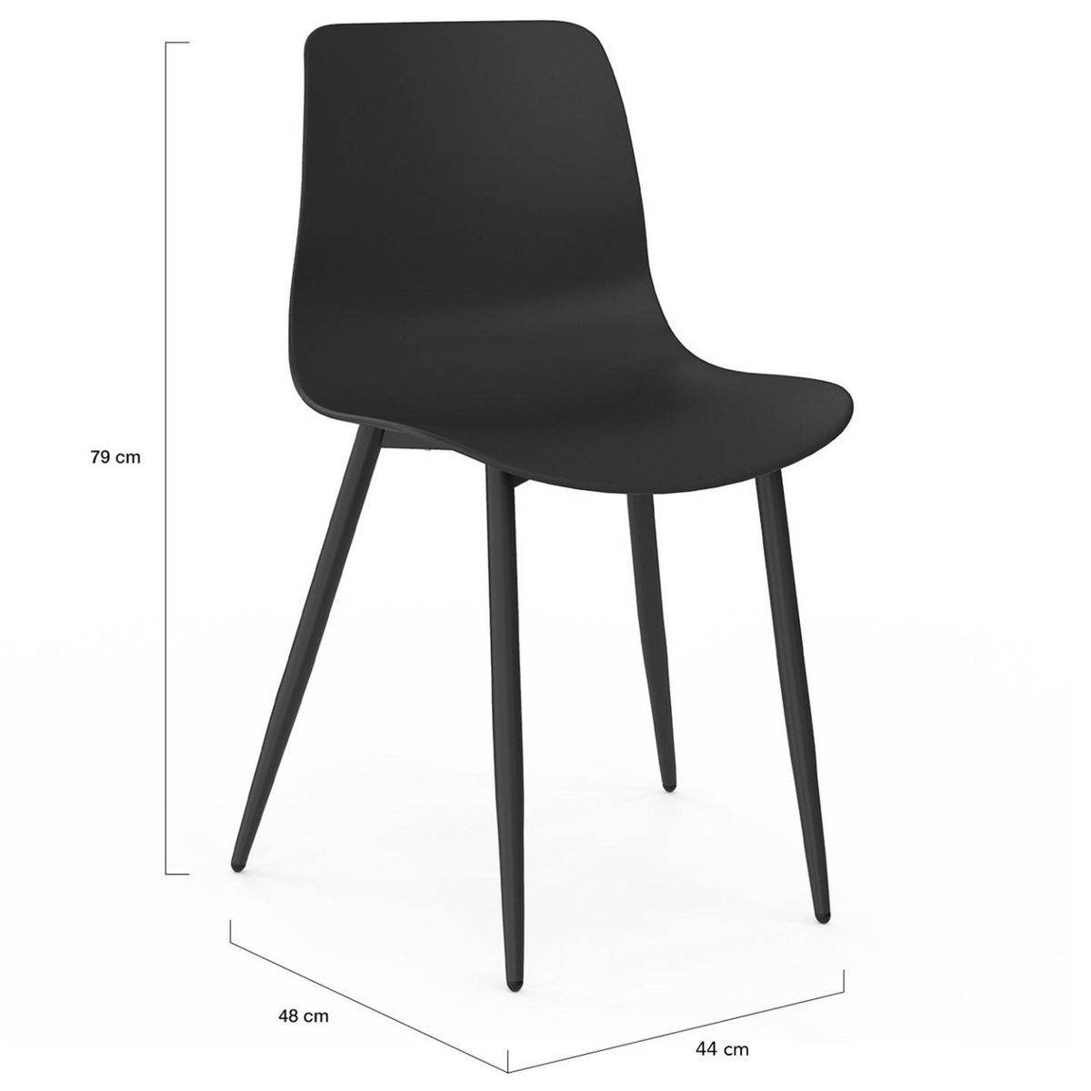 ID MARKET Lot de 6 chaises en polypropylène KIARA noires avec pieds en métal