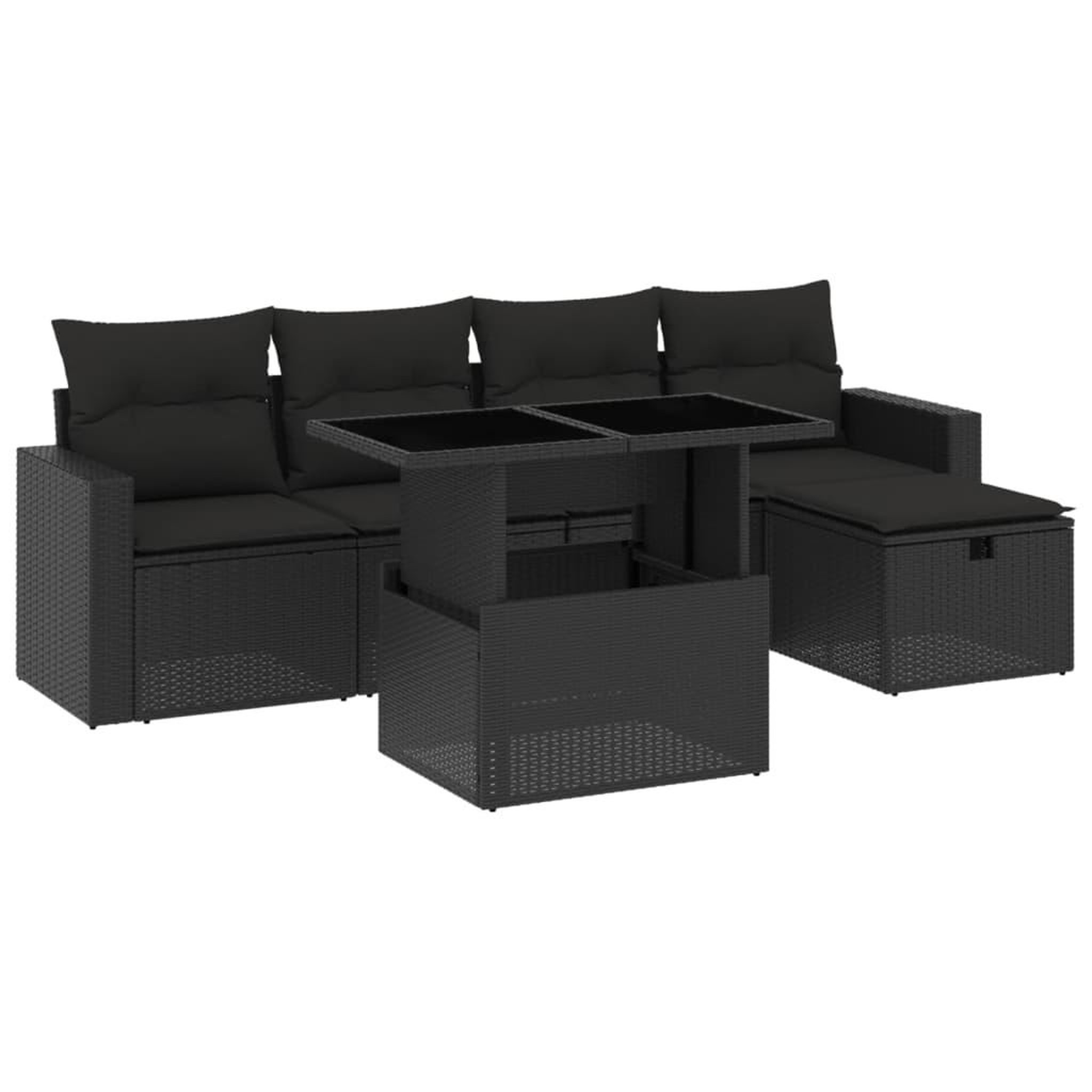 Voir la diapositive 2 : VIDAXL Salon de jardin 6 pcs avec coussins noir resine tressee