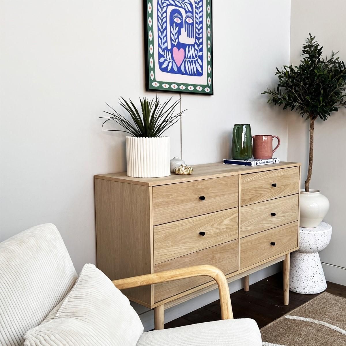 HOMIFAB Commode 6 tiroirs en bois 120 cm - Lisa