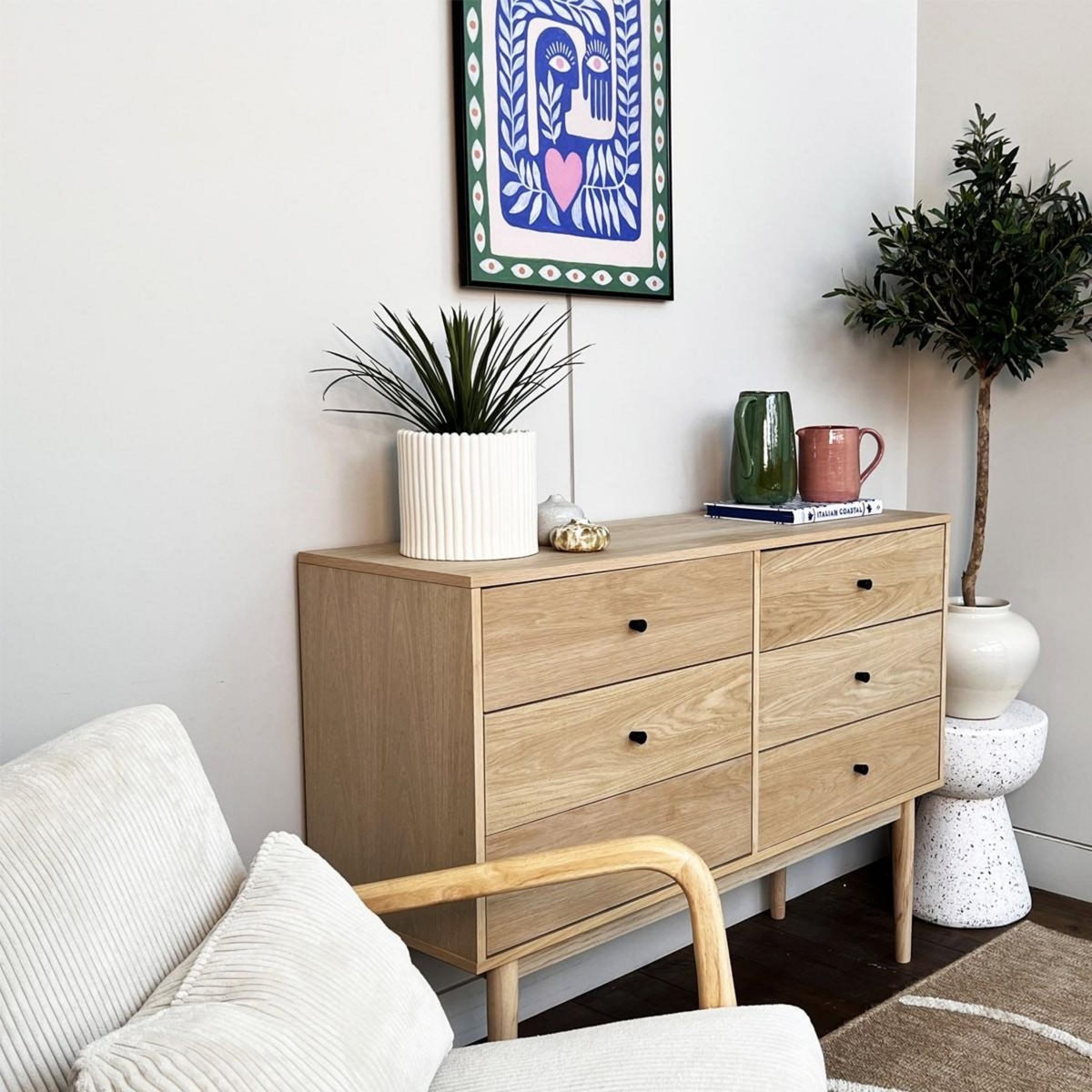 HOMIFAB Commode 6 tiroirs en bois 120 cm - Lisa