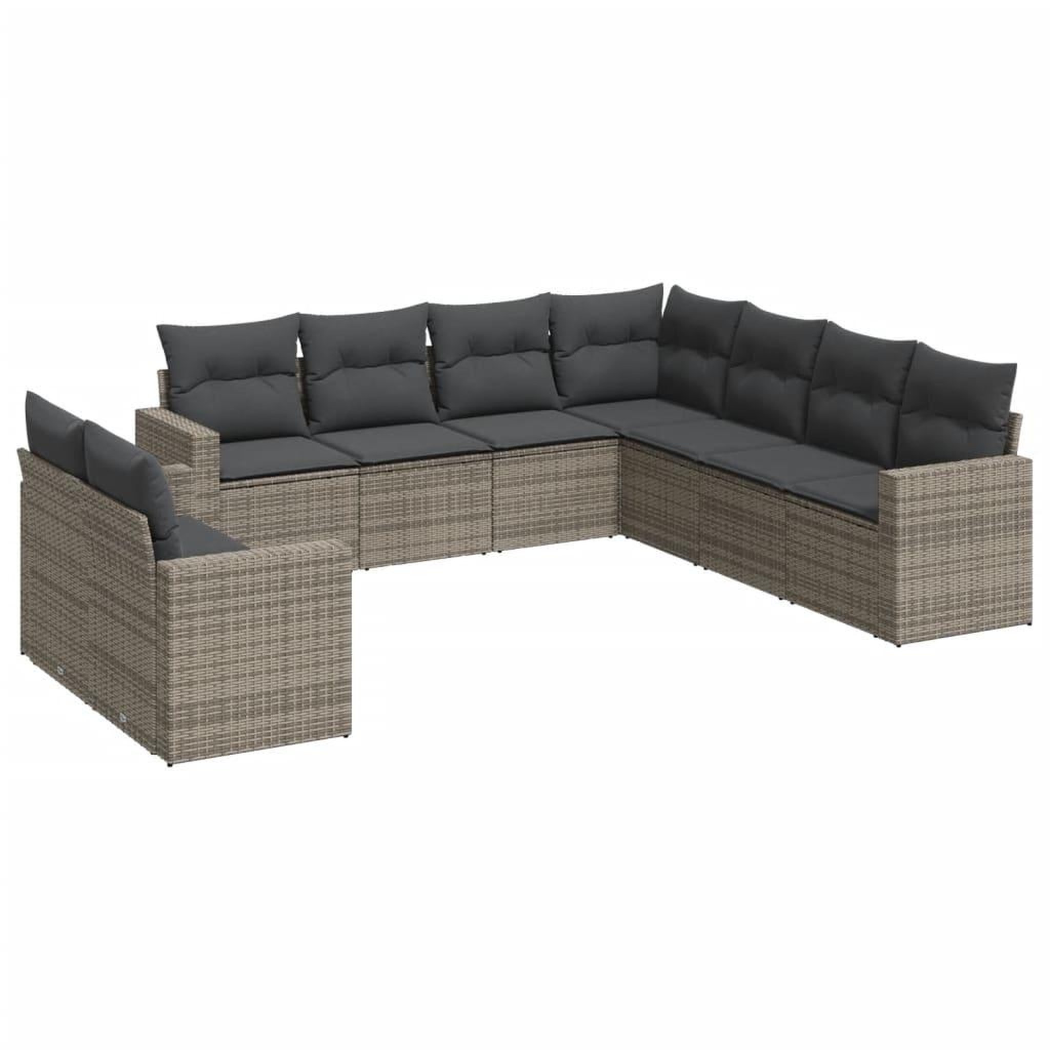 Voir la diapositive 2 : VIDAXL Salon de jardin 9 pcs avec coussins gris resine tressee