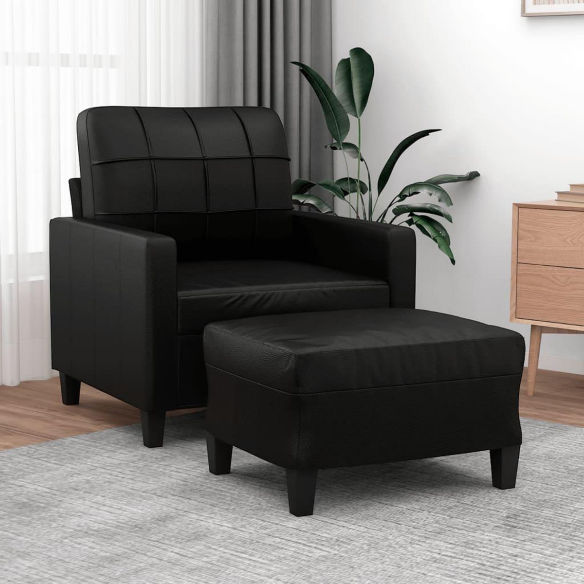 VIDAXL Fauteuil avec repose-pied Noir 60 cm Similicuir