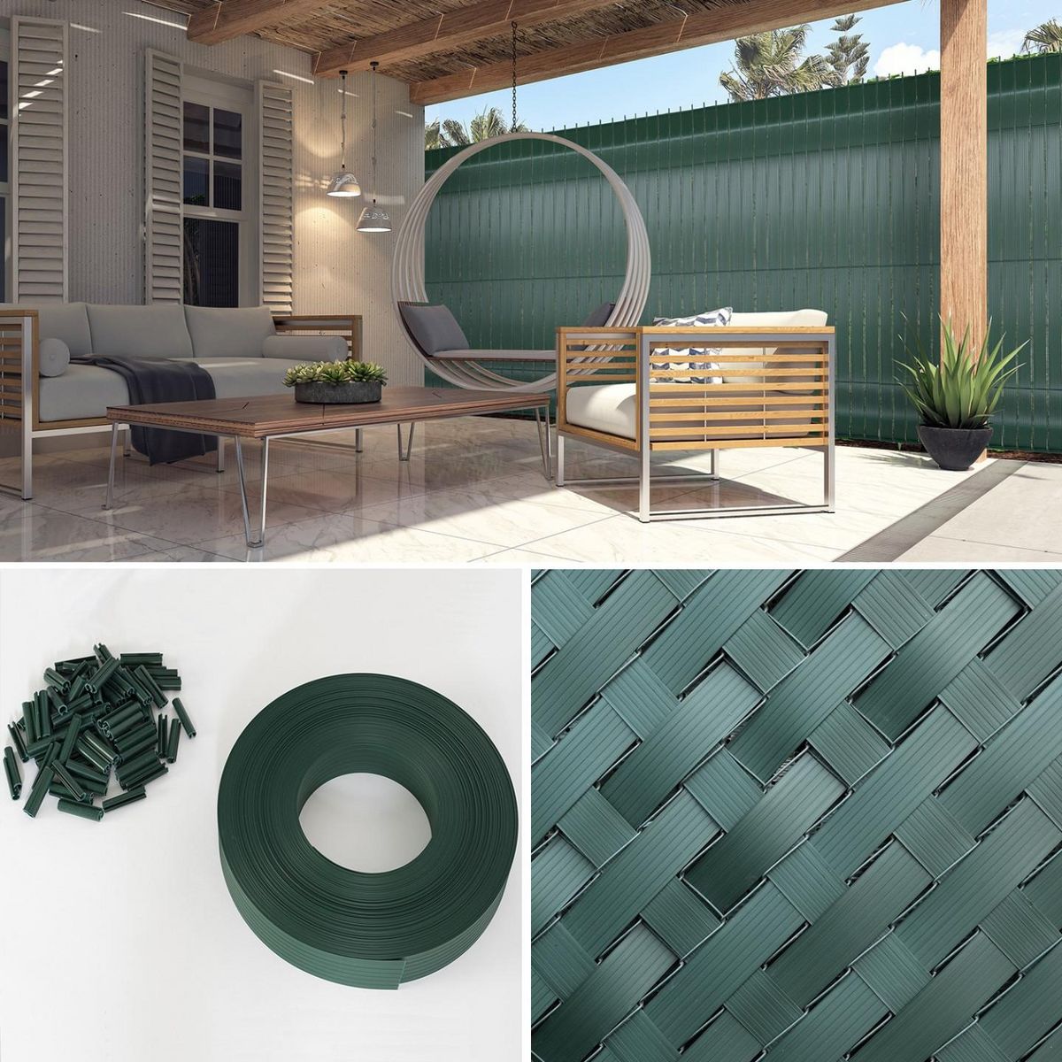 ID MARKET Kit de lamelles occultantes PVC vertes L.60 M pour panneau grillagé