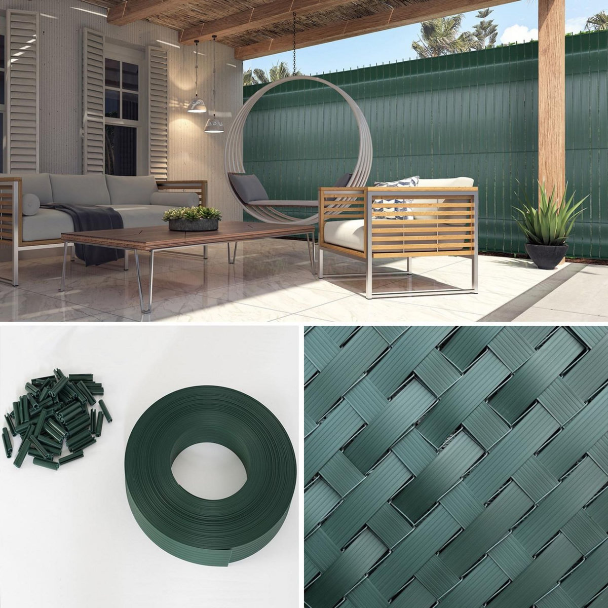 ID MARKET Kit de lamelles occultantes PVC vertes L.60 M pour panneau grillagé