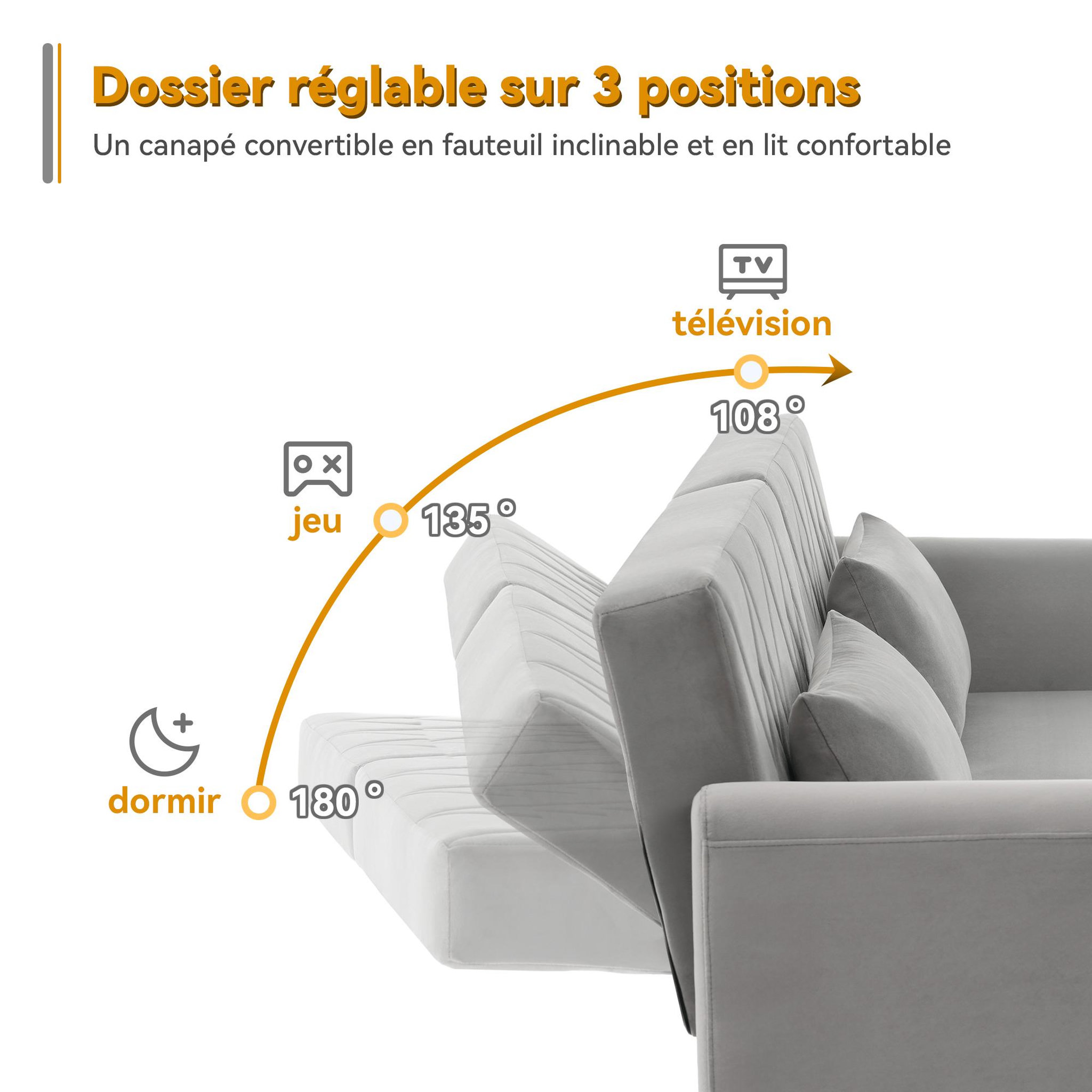 Voir la diapositive 5 : MERAX Canapé droit convertible