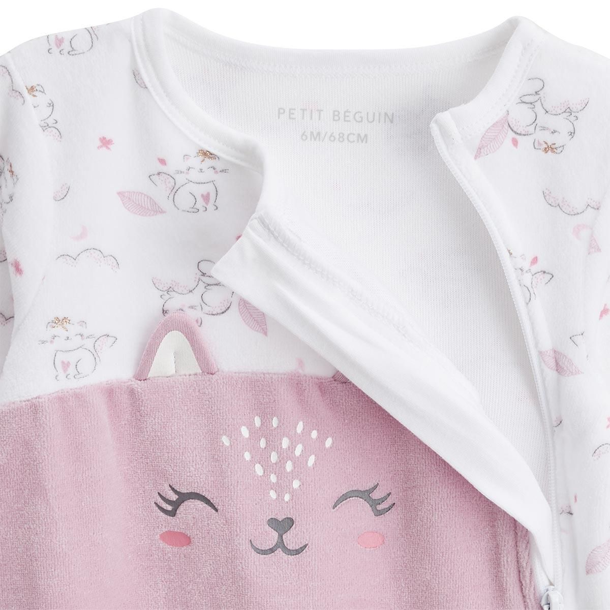 Petit Béguin Pyjama bébé en velours ouverture zippée Miss Chatchatchat