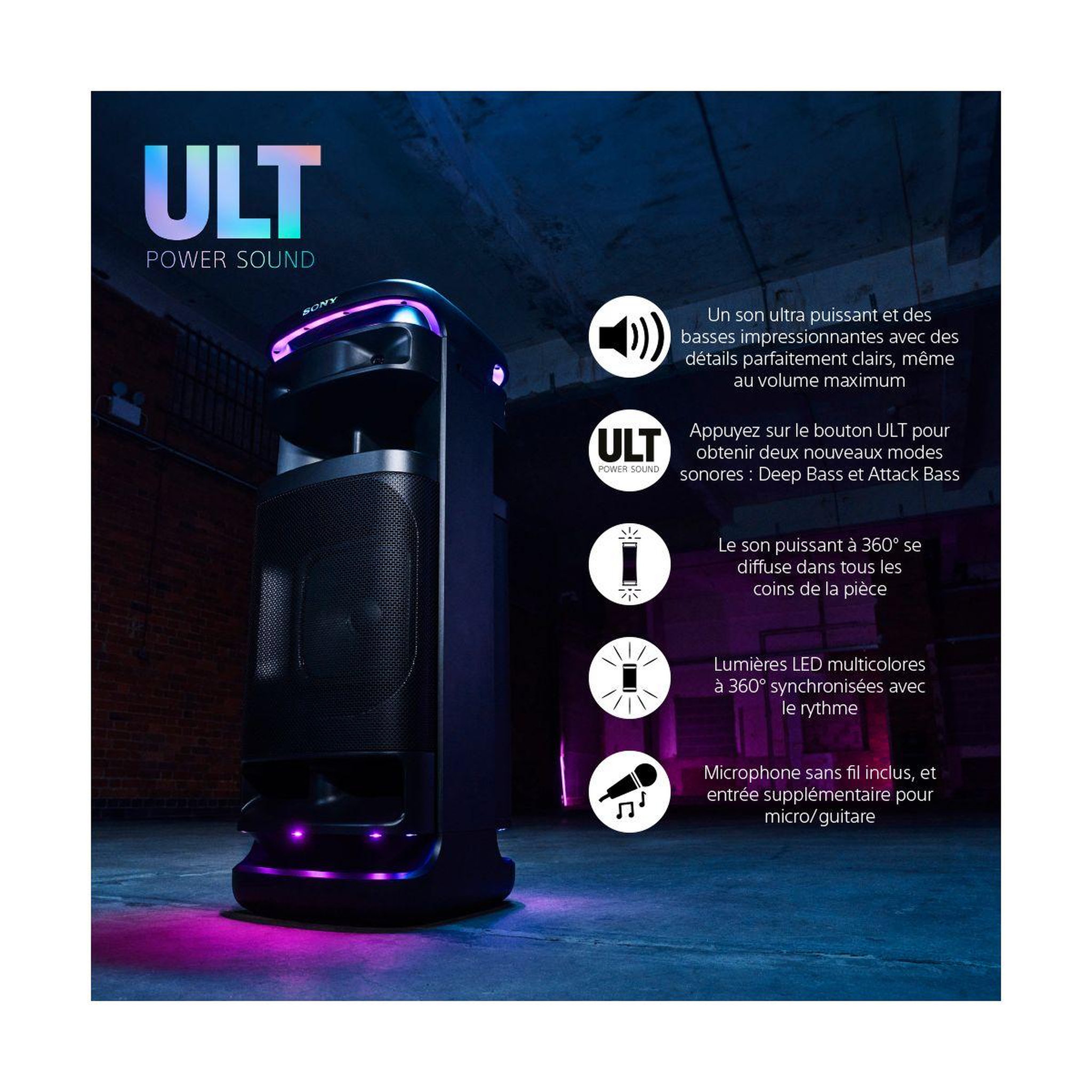 Voir la diapositive 2 : SONY Enceinte sono ULT TOWER 10 Noir