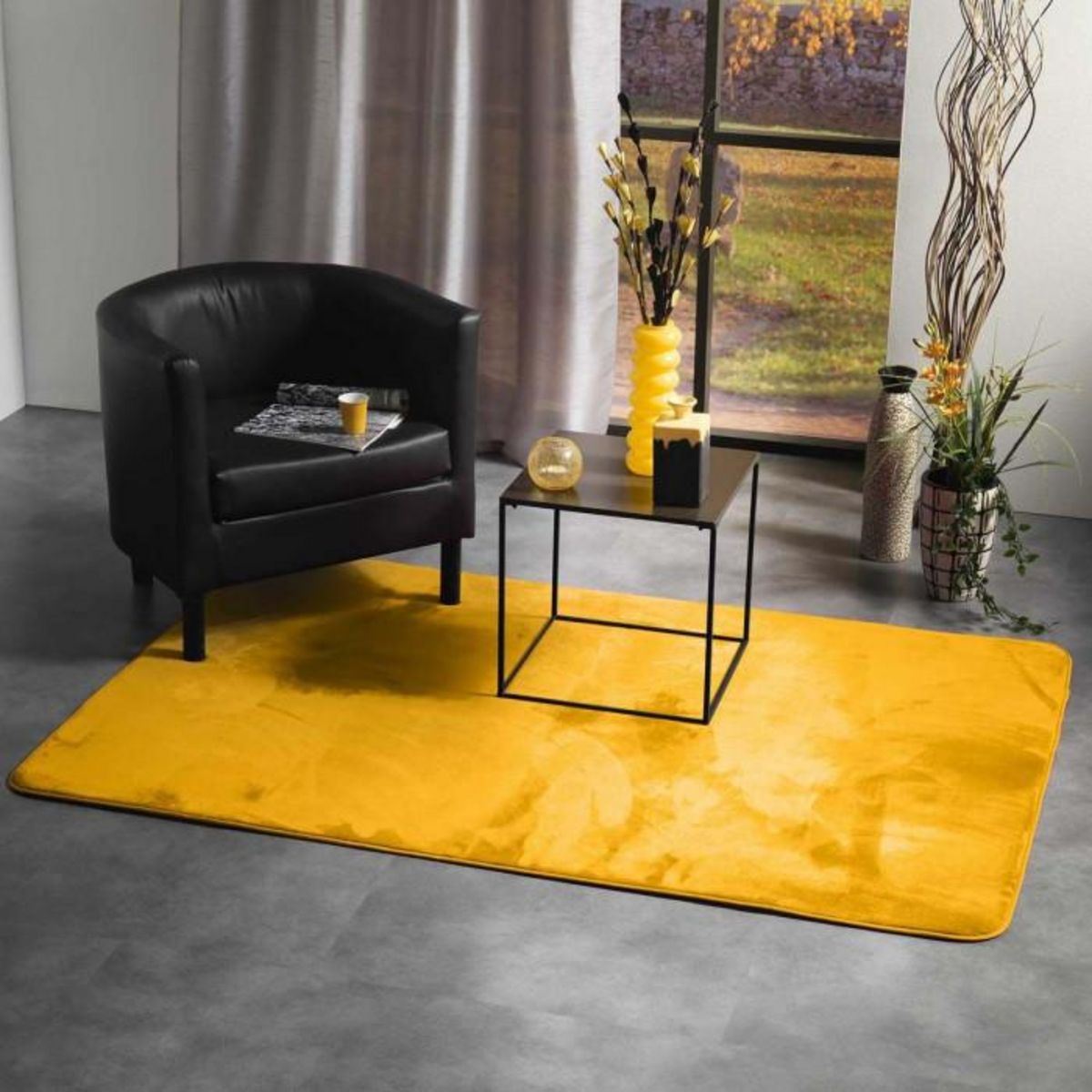 Paris Prix Tapis Uni en Flanelle  Flanou  120x170cm Jaune