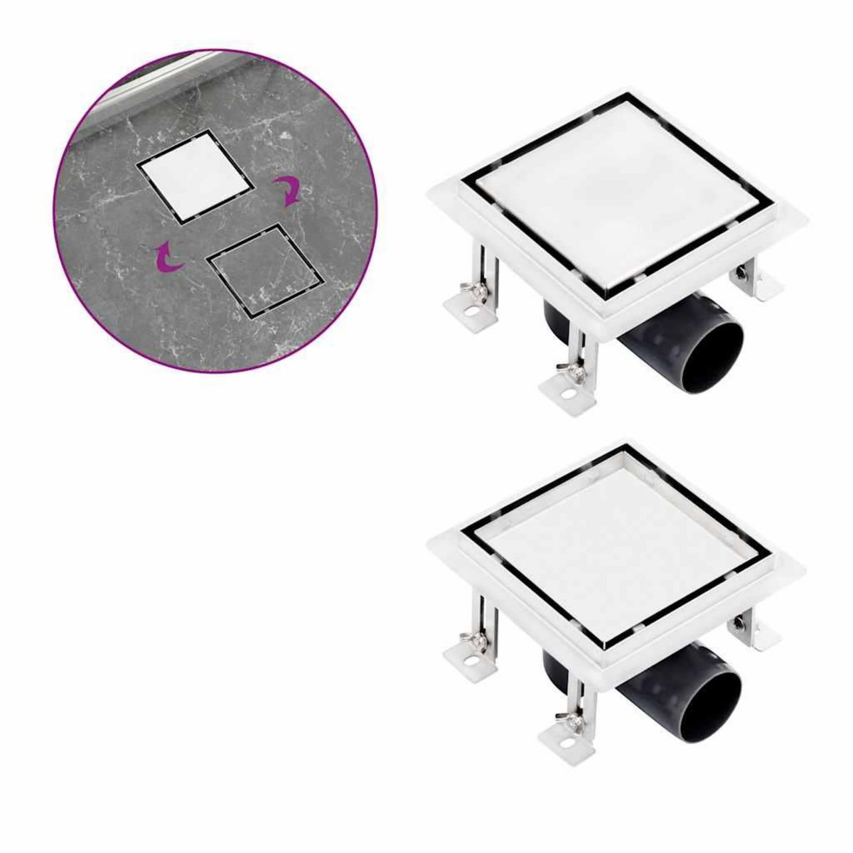 VIDAXL Drain de douche avec couvercle 2 en 1 15x15 cm Acier inoxydable