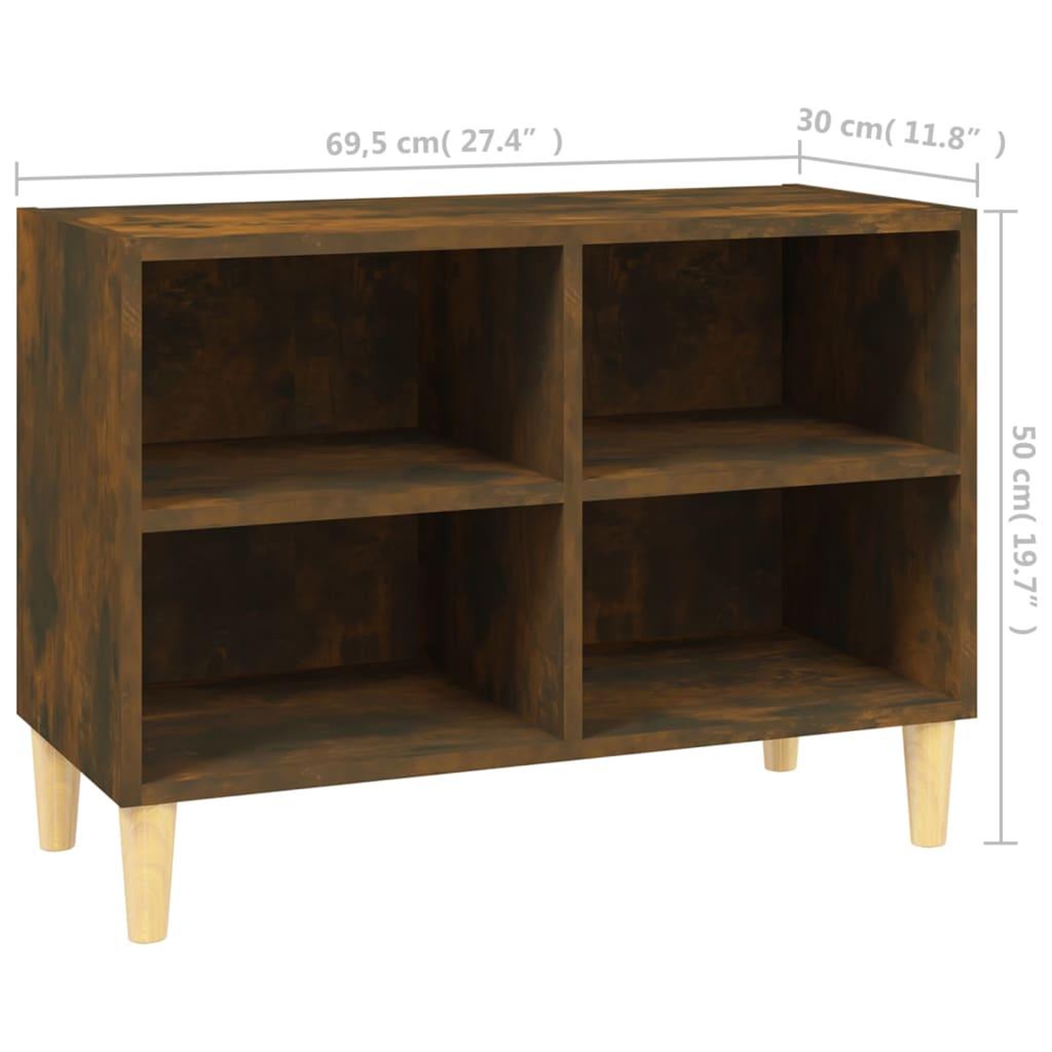 Voir la diapositive 6 : VIDAXL Meuble TV avec pieds en bois massif Chene fume 69,5x30x50 cm