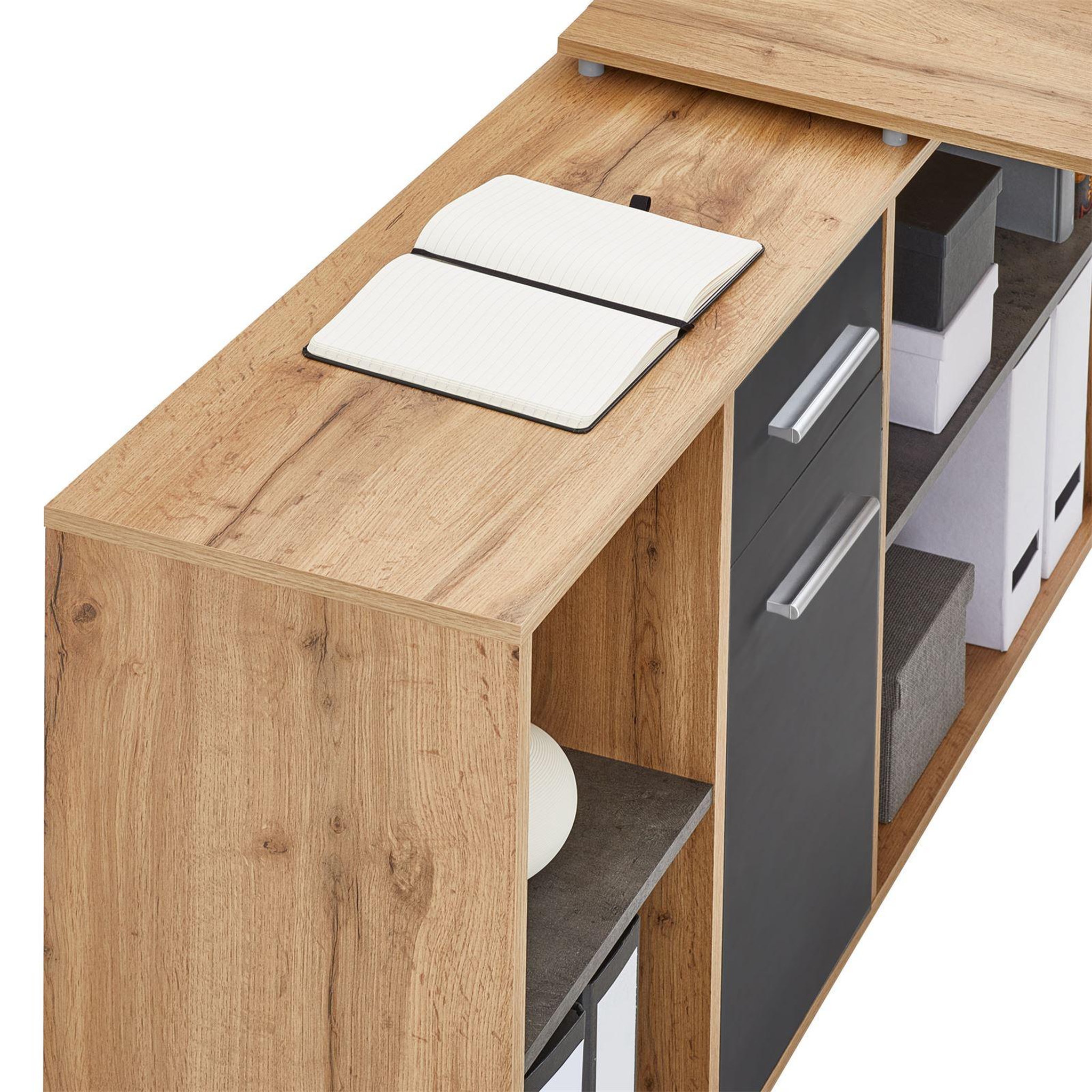 Voir la diapositive 4 : IDIMEX Bureau d'angle carmen avec meuble de rangement