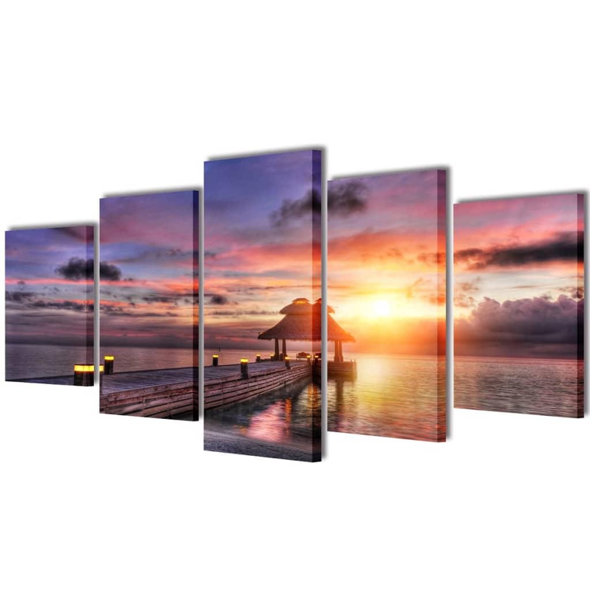 Voir la diapositive 1 : VIDAXL Set de toiles murales imprimees Plage avec pavillon 200 x 100 cm