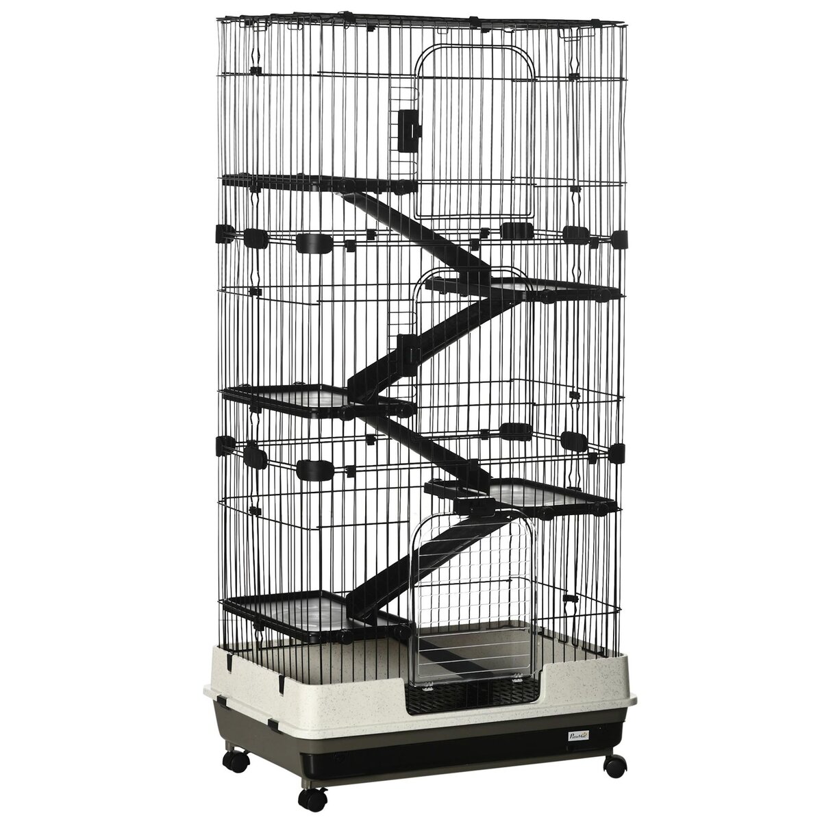 PAWHUT Cage pour cochons d'Inde chinchilla rongeur sur roulettes - 5 étages, 3 portes, plateau déjection - noir gris