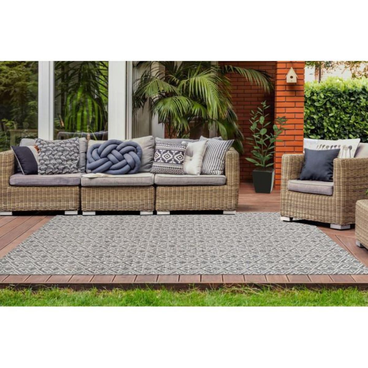 Paris Prix Tapis d'Extérieur Ethnique  Yoga  Gris & Crème