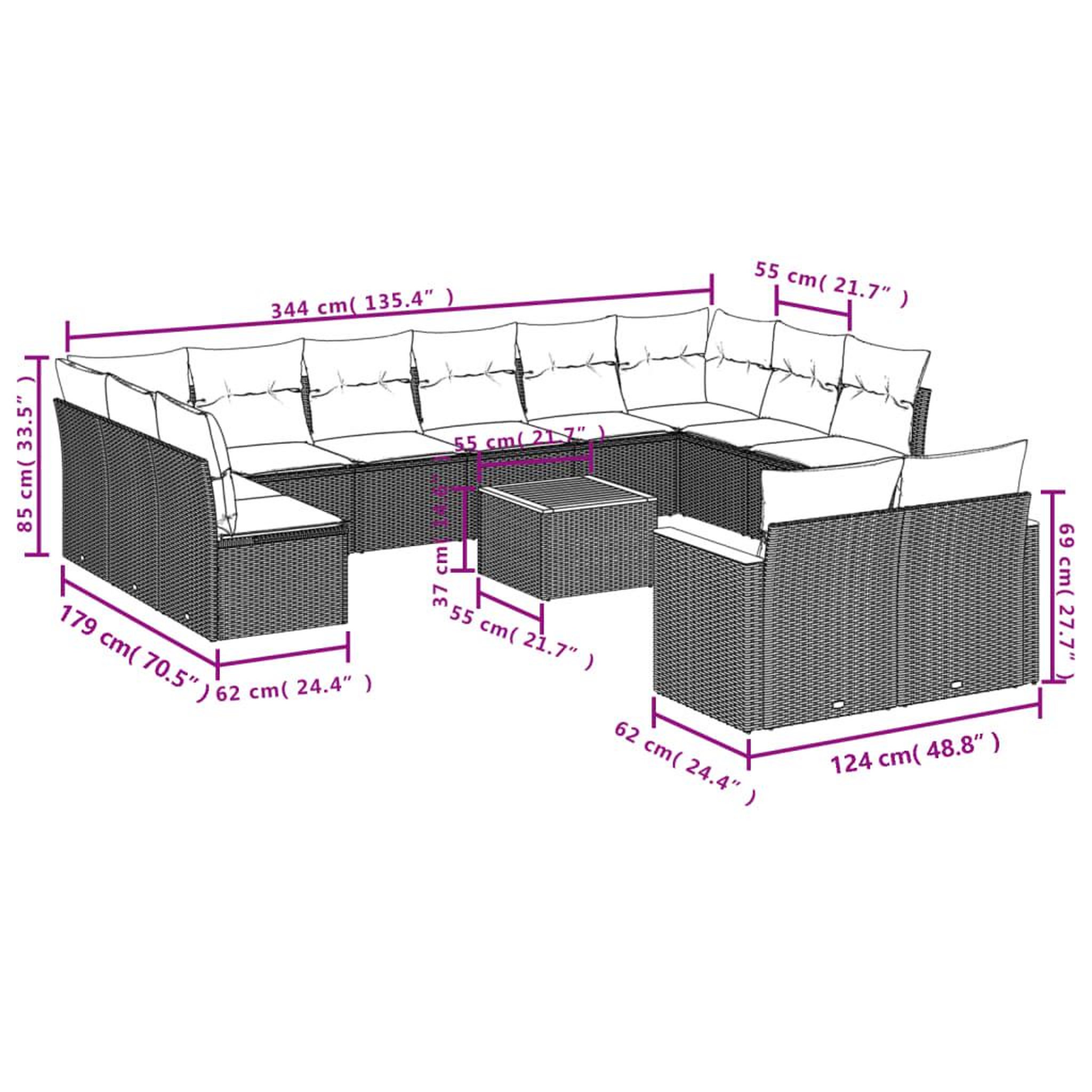 Voir la diapositive 6 : VIDAXL Salon de jardin avec coussins 13 pcs gris resine tressee