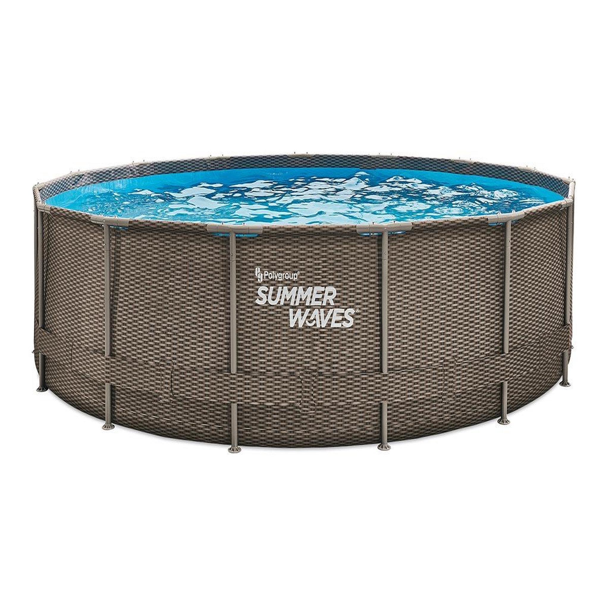 Voir la diapositive 1 : SUMMER WAVES Piscine tubulaire Active Frame Pool ronde effet rotin 4,57 x 1,06 m - Summer Waves