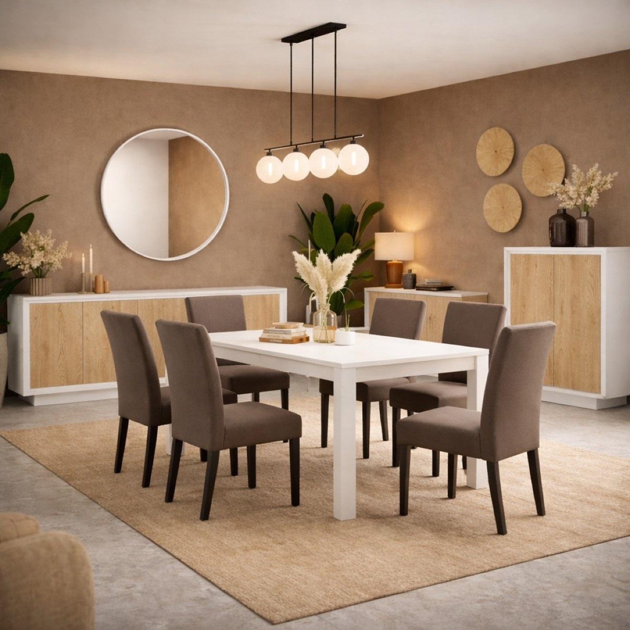 Voir la diapositive 4 : JLC KREATION Buffet bas contemporain 4 portes blanc et bois naturel yori