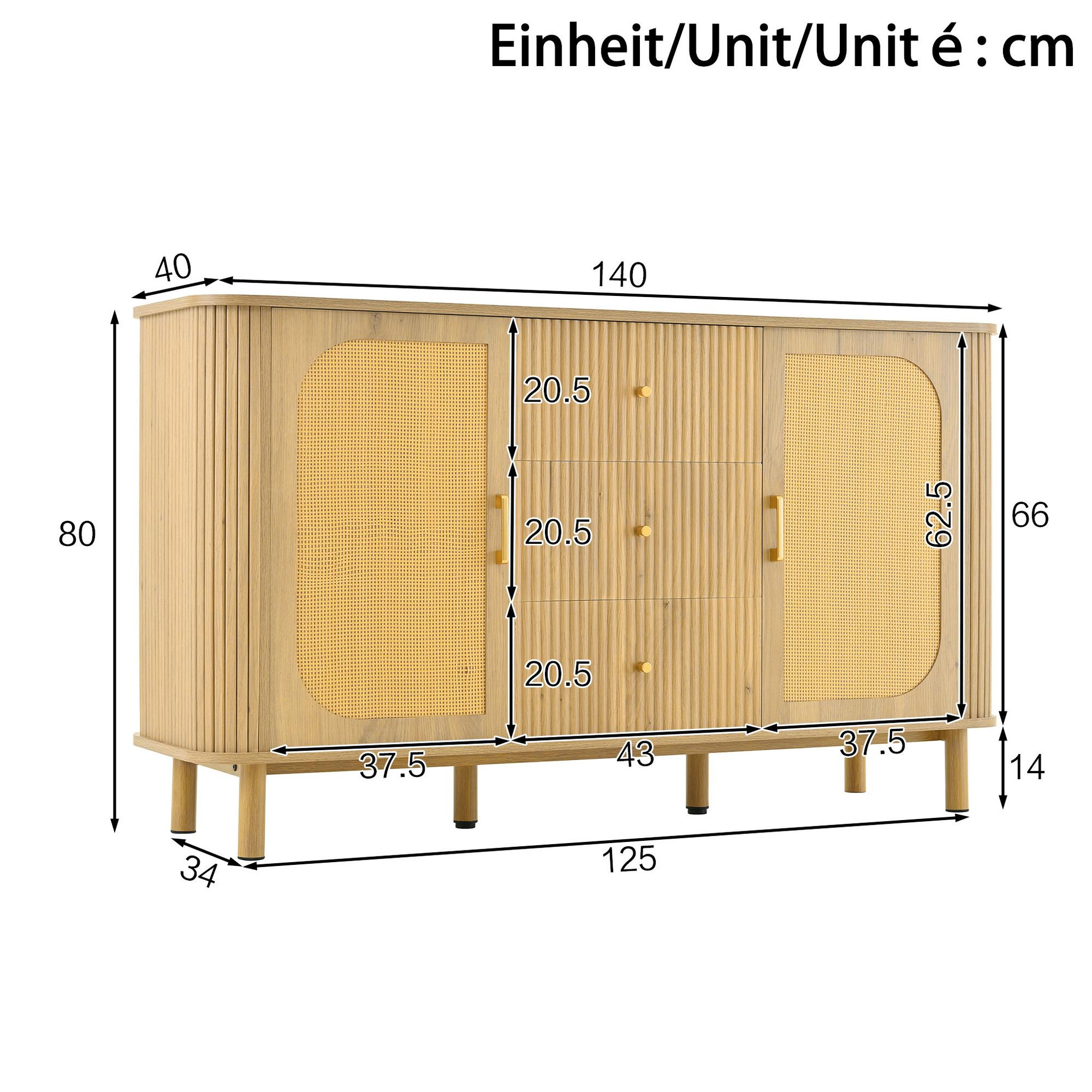 Voir la diapositive 3 : MERAX Buffet 2 porte(s) 3 tiroir(s) - 140 cm naturel mdf