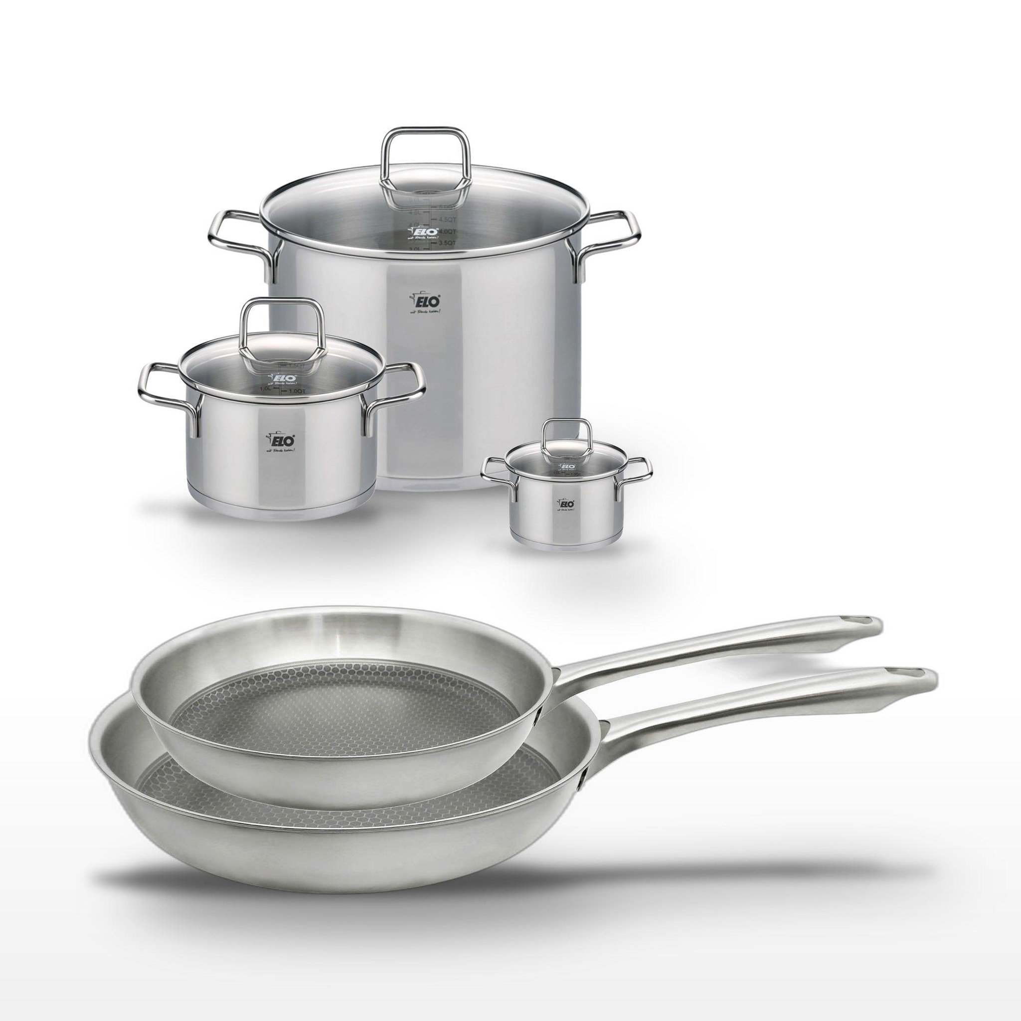 ELO Lot de 2 poêles 24/28 cm et 3 faitouts 12/20/26 cm elo relief passion