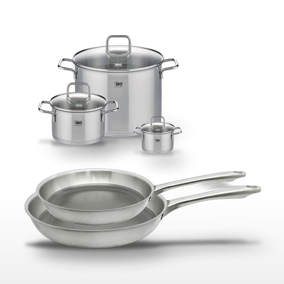 ELO Lot de 2 poêles 24/28 cm et 3 faitouts 12/20/26 cm Elo Relief Passion