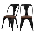 Rendez vous déco Lot de 2 chaises en métal noir et cuir synthétique marron - Charly. Coloris disponibles : Noir, Gris