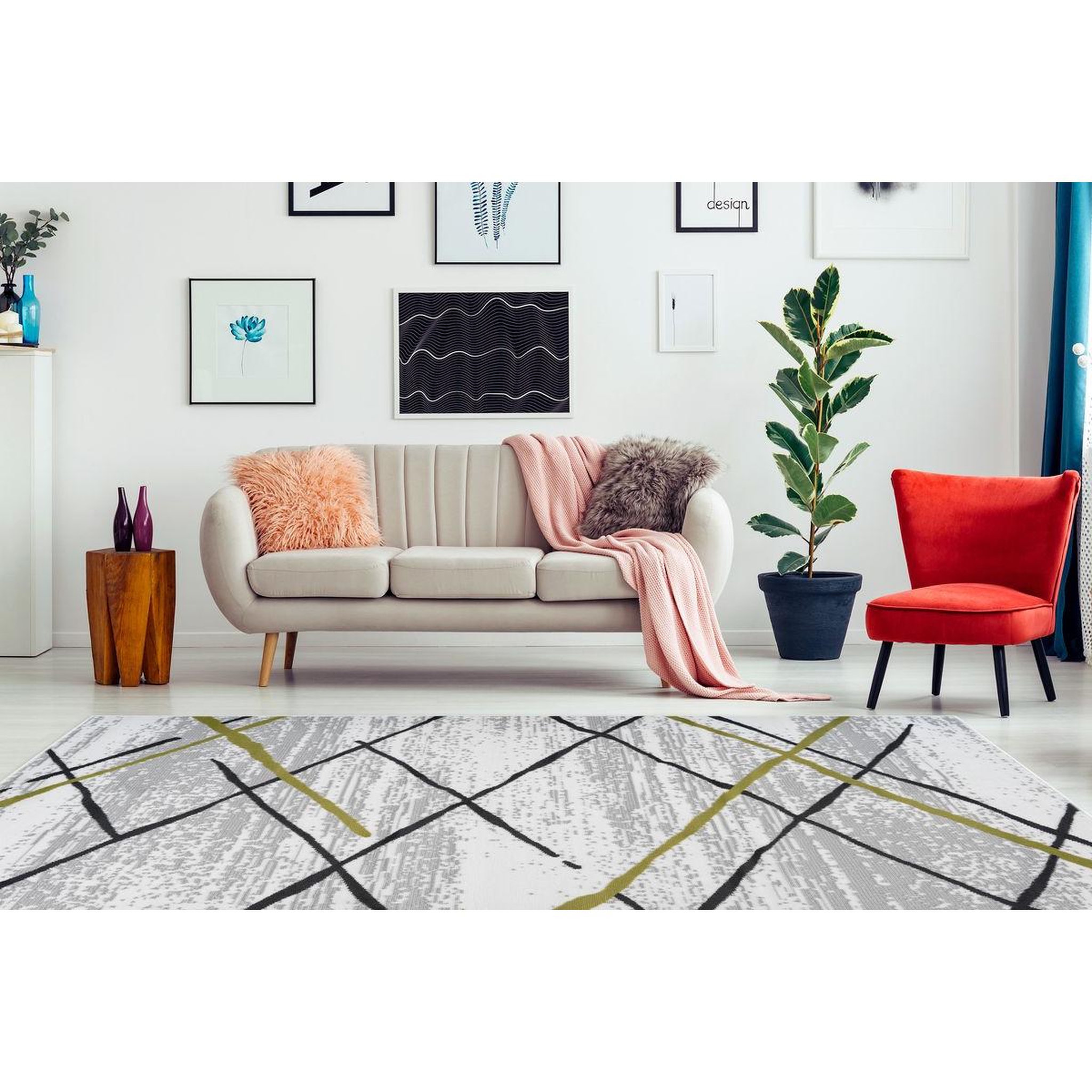 Voir la diapositive 2 : Paris Prix Tapis Rayures à Poils Courts  Vancouver I  Vert