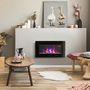Voir la diapositive 2 : HOMCOM Cheminée électrique murale 1000/2000W effet flammes LED 7 couleurs réglables télécommande galets noir