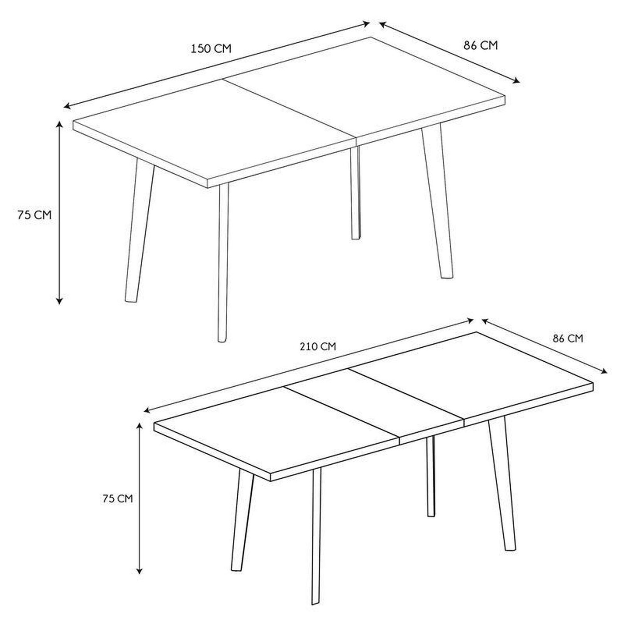 Voir la diapositive 5 : TOILINUX Table extensible en métal et plateau effet bois brut 6 à 8 places forest - l. 150 à 210 cm
