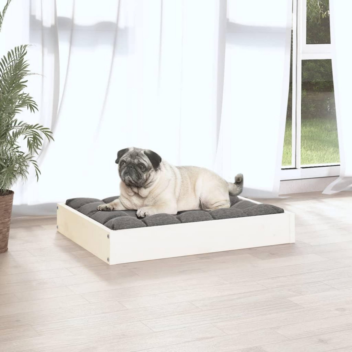 VIDAXL Lit pour chien Blanc 61,5x49x9 cm Bois de pin solide