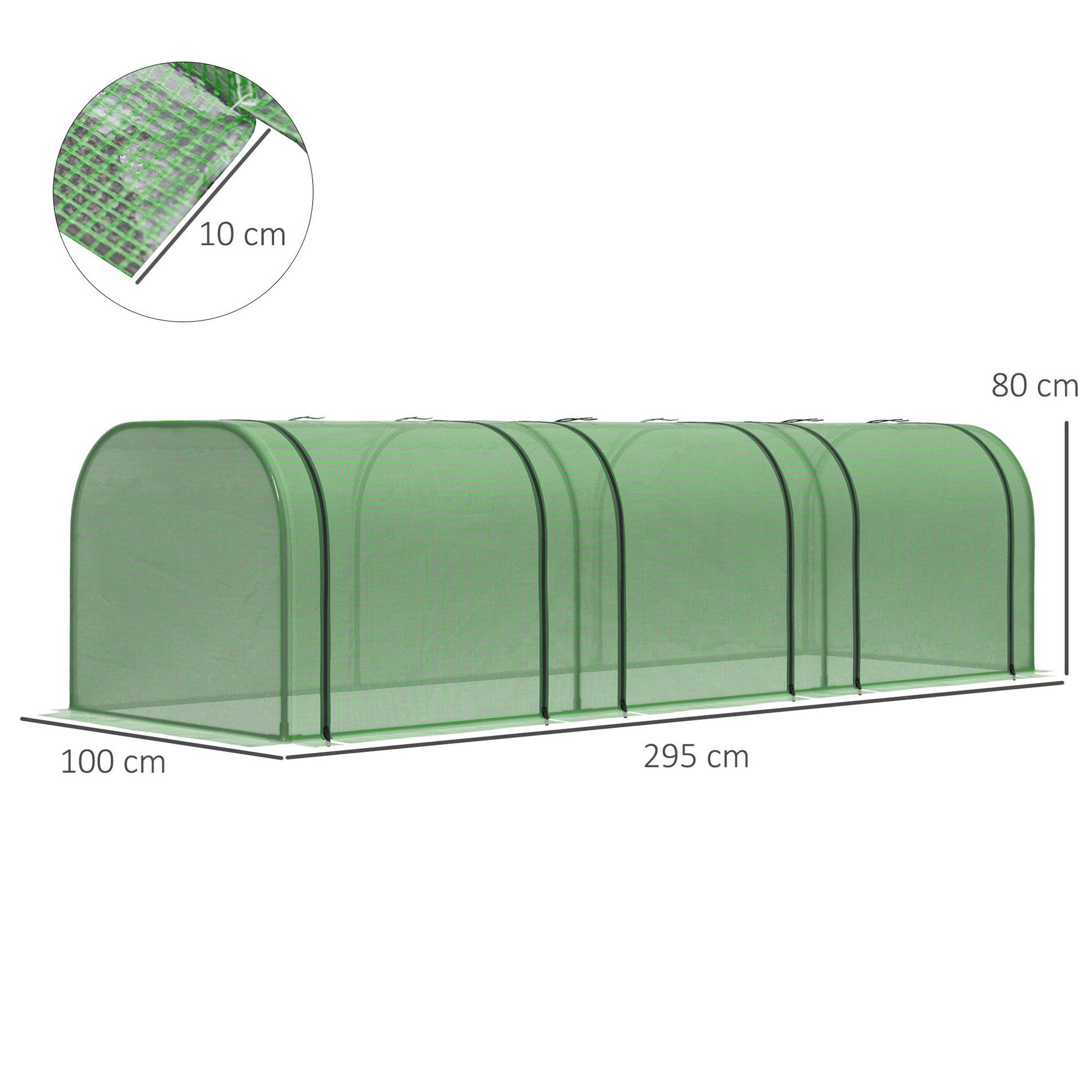 Voir la diapositive 3 : OUTSUNNY Mini serre de jardin serre à tomates 2,95l x 1l x 0,8h m acier pe haute densité 140 g/m² anti-uv 3 fenêtres zip enroulables vert