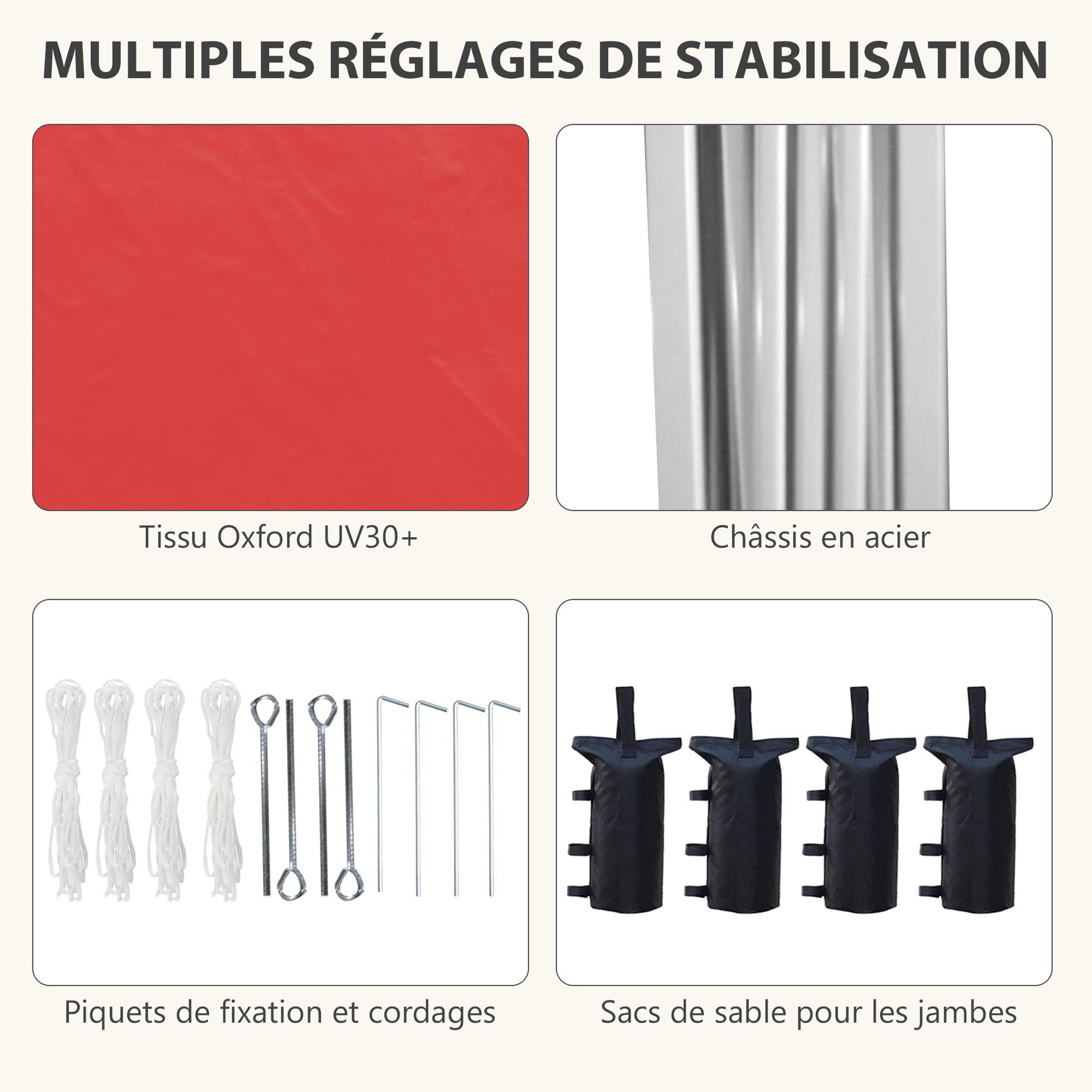 Voir la diapositive 6 : OUTSUNNY Tonnelle de jardin pliante pop-up réglable anti-UV 30+ 4 sacs lestage sac de transport rouge