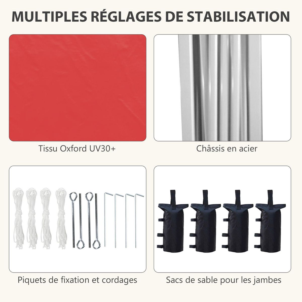 OUTSUNNY Tonnelle de jardin pliante pop-up réglable anti-UV 30+ 4 sacs lestage sac de transport rouge