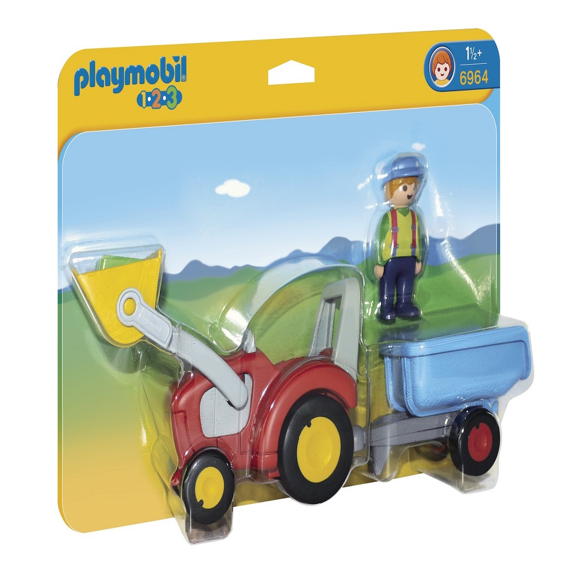 Voir la diapositive 1 : PLAYMOBIL 6964 - 1.2.3 - Fermier avec tracteur et remorque 