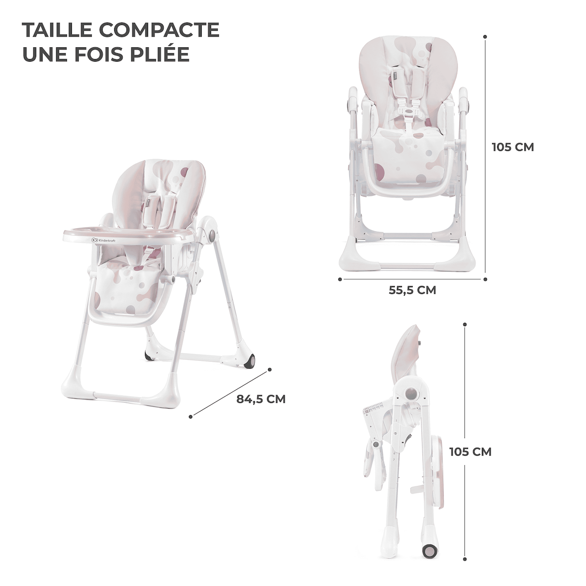 KINDERKRAFT Chaise haute bebe reglable pliante plateau amovib