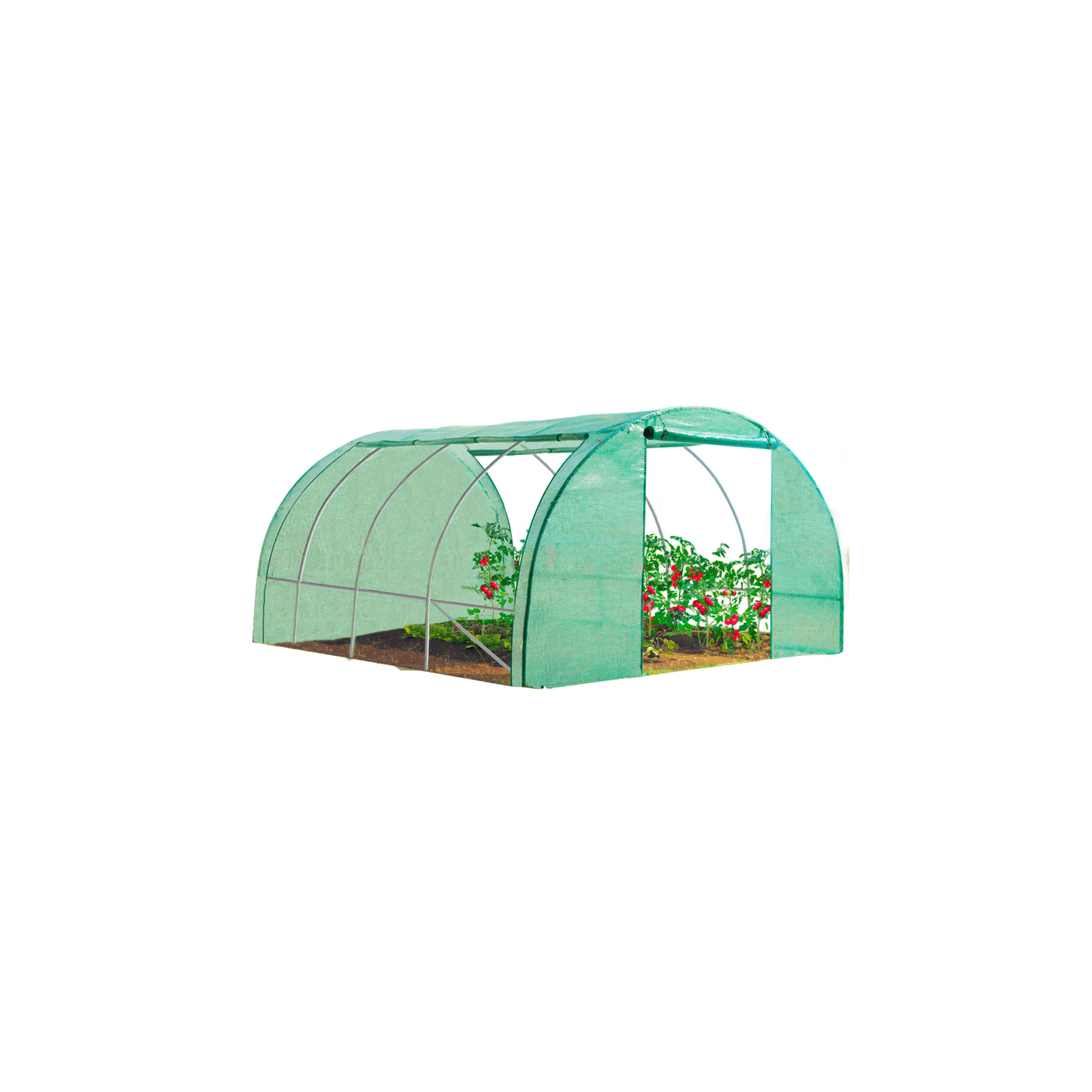 ID MARKET Serre de jardin tunnel 12m² 4 x 3 x 2 m acier galvanisé + bâche anti-uv avec porte et fenêtres zebra verte toutes saisons