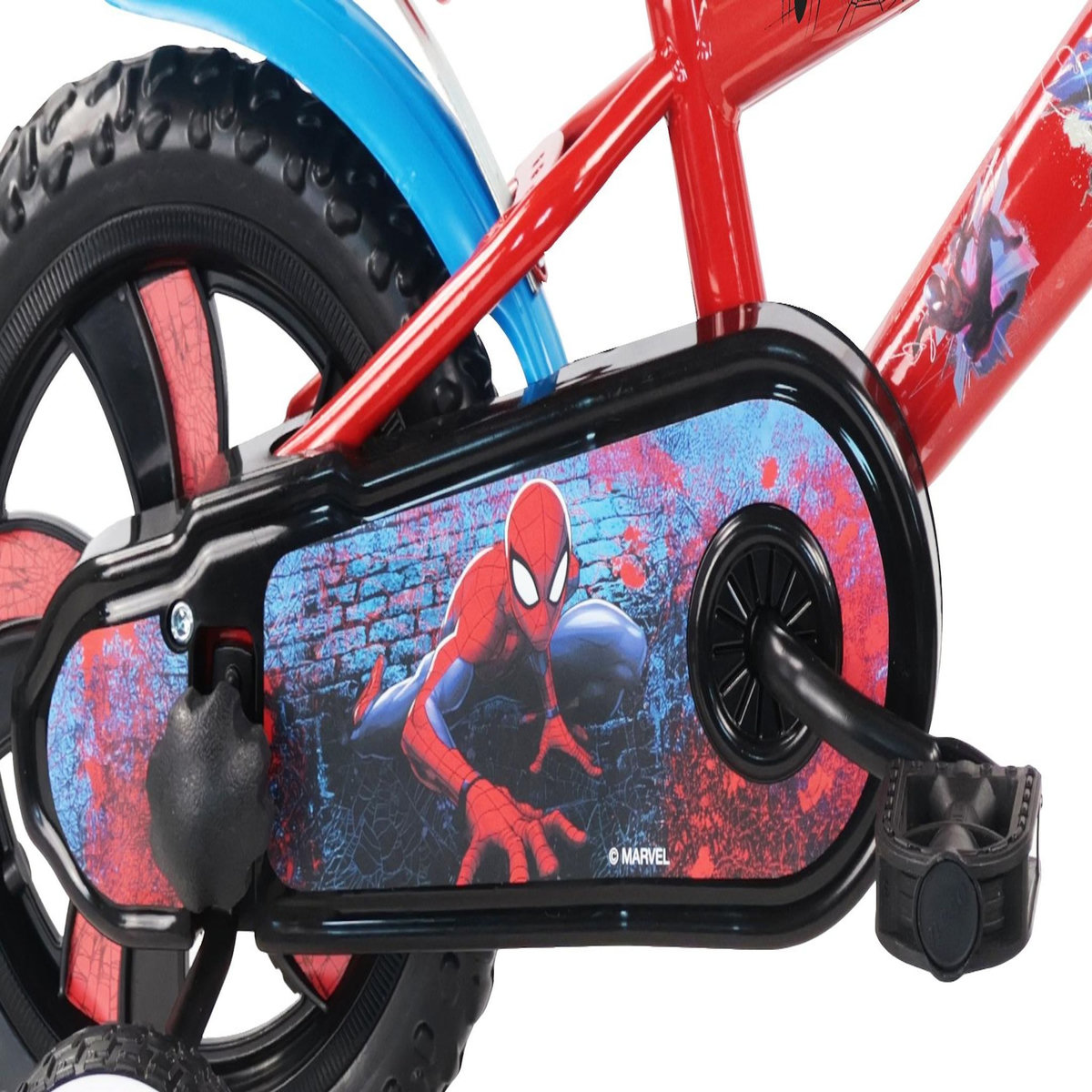 Marvel Vélo enfant 12'' Spiderman ( <90 cm) avec 1 frein, plaque avant décorative , bidon arrière, stabilisateurs & pneus increuvables