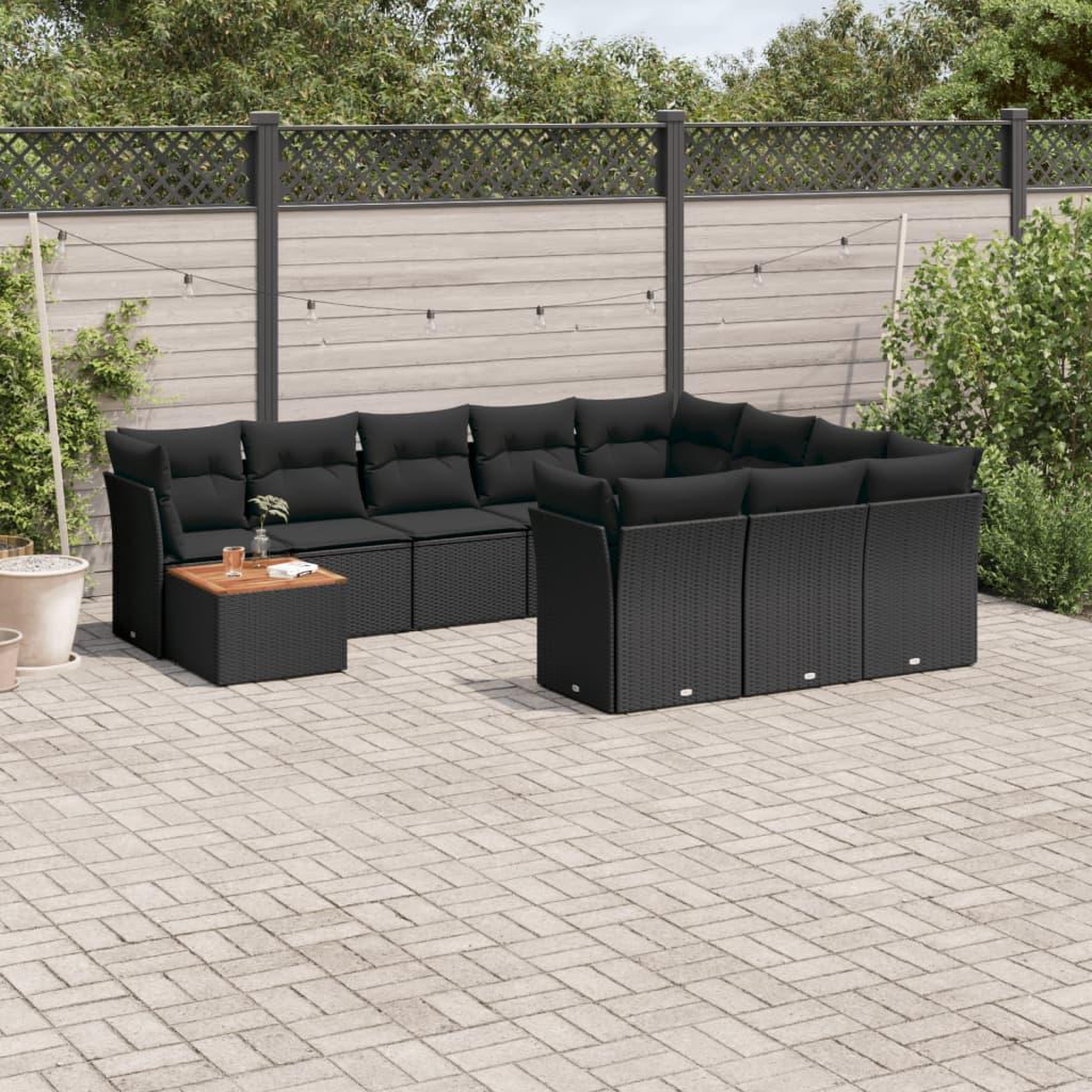 VIDAXL Salon de jardin 11 pcs avec coussins noir resine tressee
