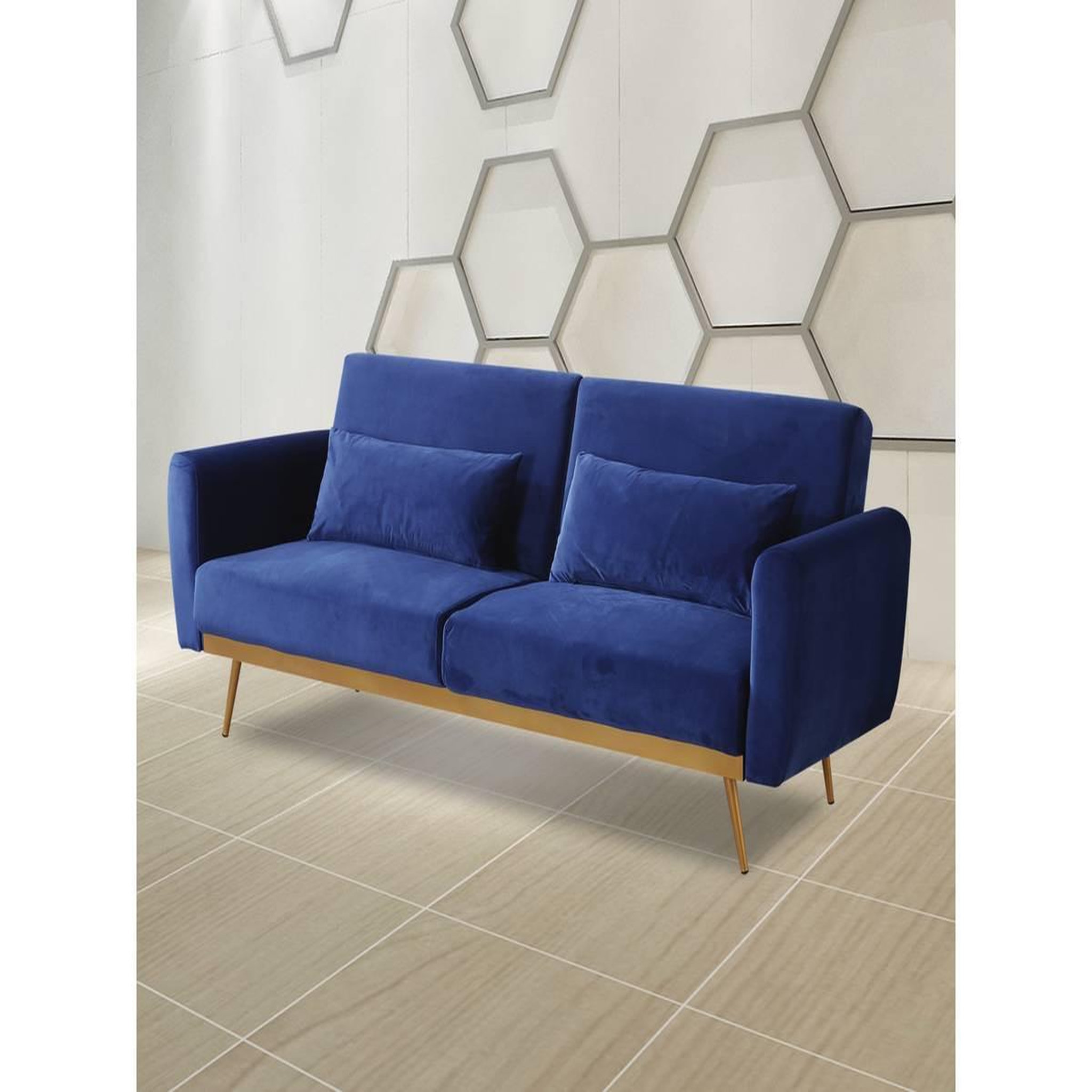Voir la diapositive 2 : Habitat et Jardin Canapé Clic Clac en velours  Donia  - 203 x 81 x 83 cm - 3 places -  Bleu foncé