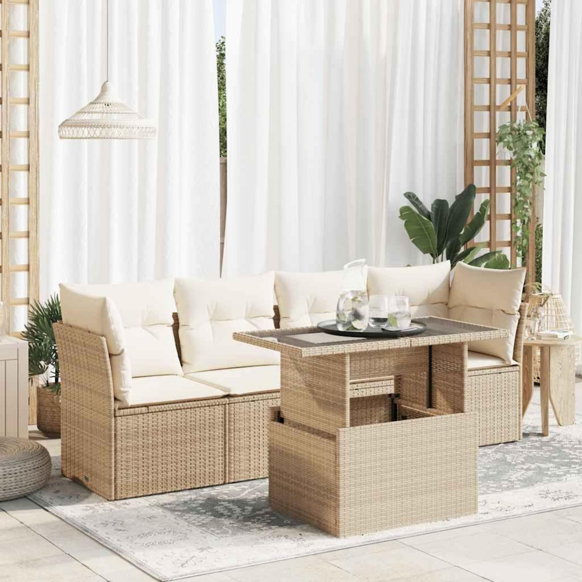 VIDAXL Salon de jardin avec coussins 5 pcs beige resine tressee