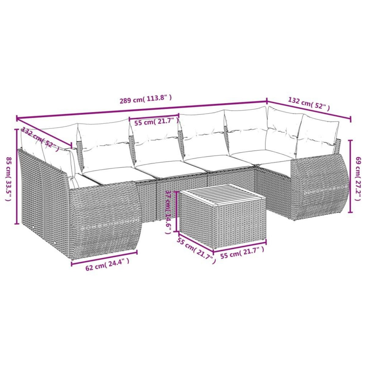 VIDAXL Salon de jardin 8 pcs avec coussins noir resine tressee