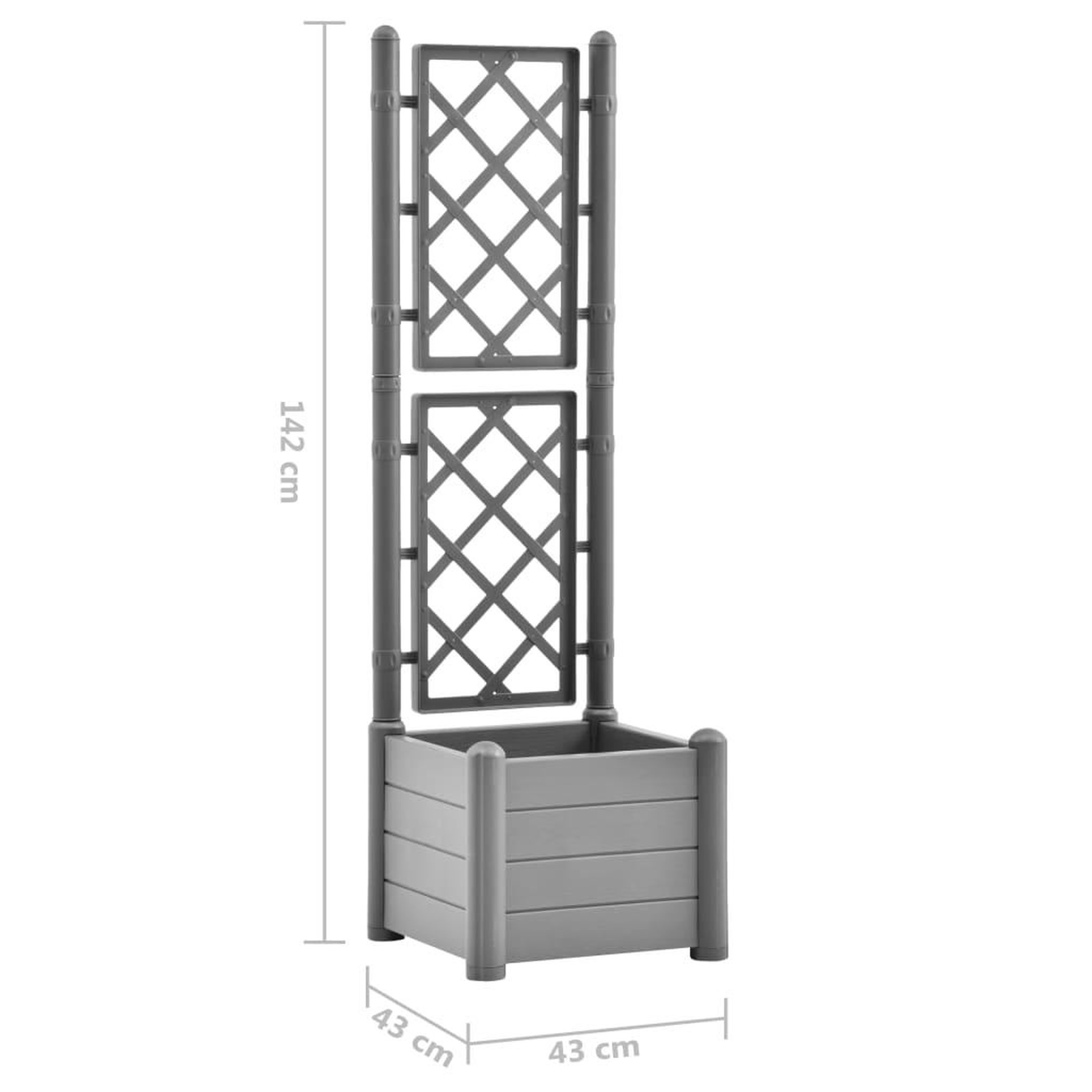 Voir la diapositive 6 : VIDAXL Jardiniere avec treillis 43x43x142 cm PP Gris pierre