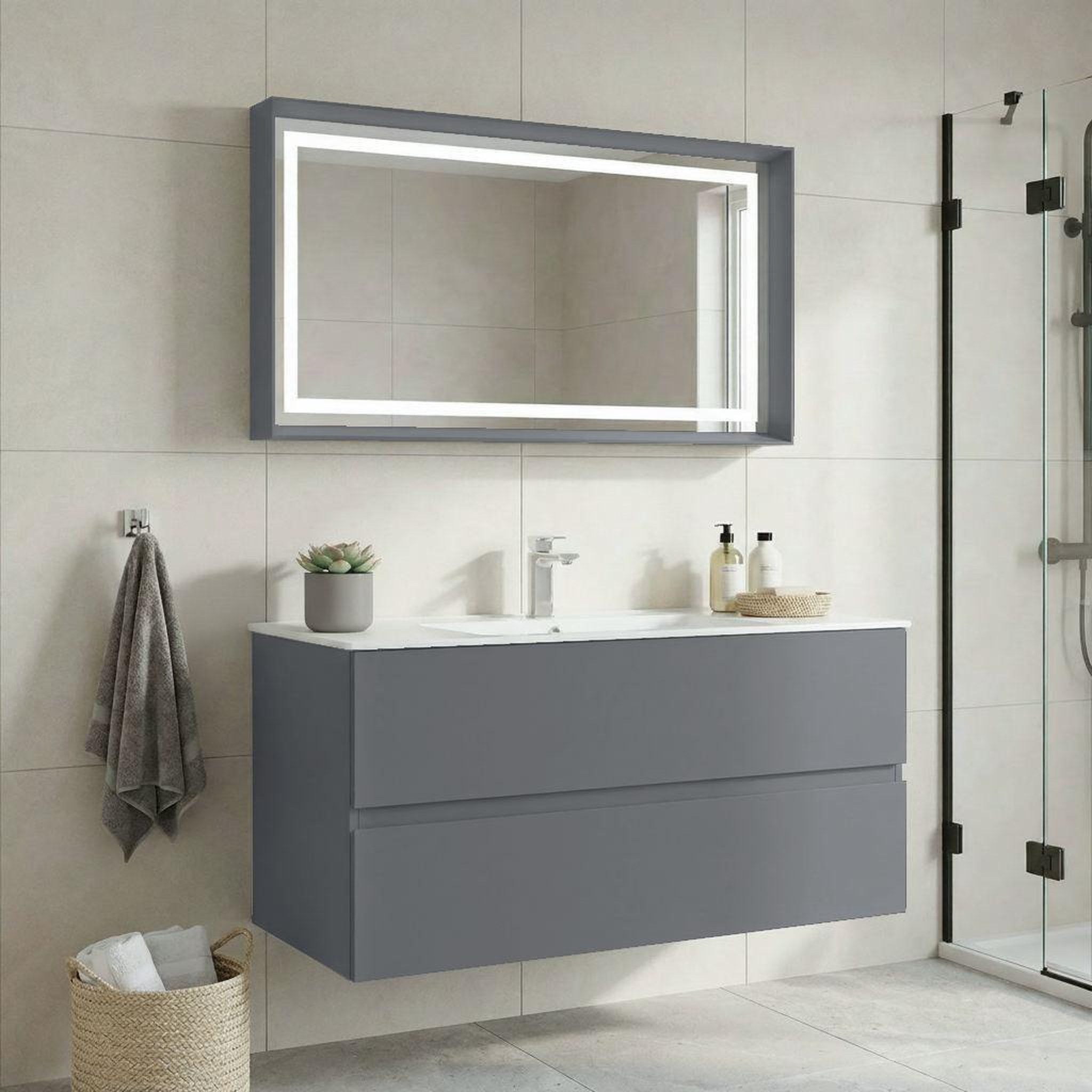Voir la diapositive 2 : Habitat et Jardin Meuble avec simple vasque et miroir  Nest 121 v2  - 121 x 51 x 55 cm - Matte Grey