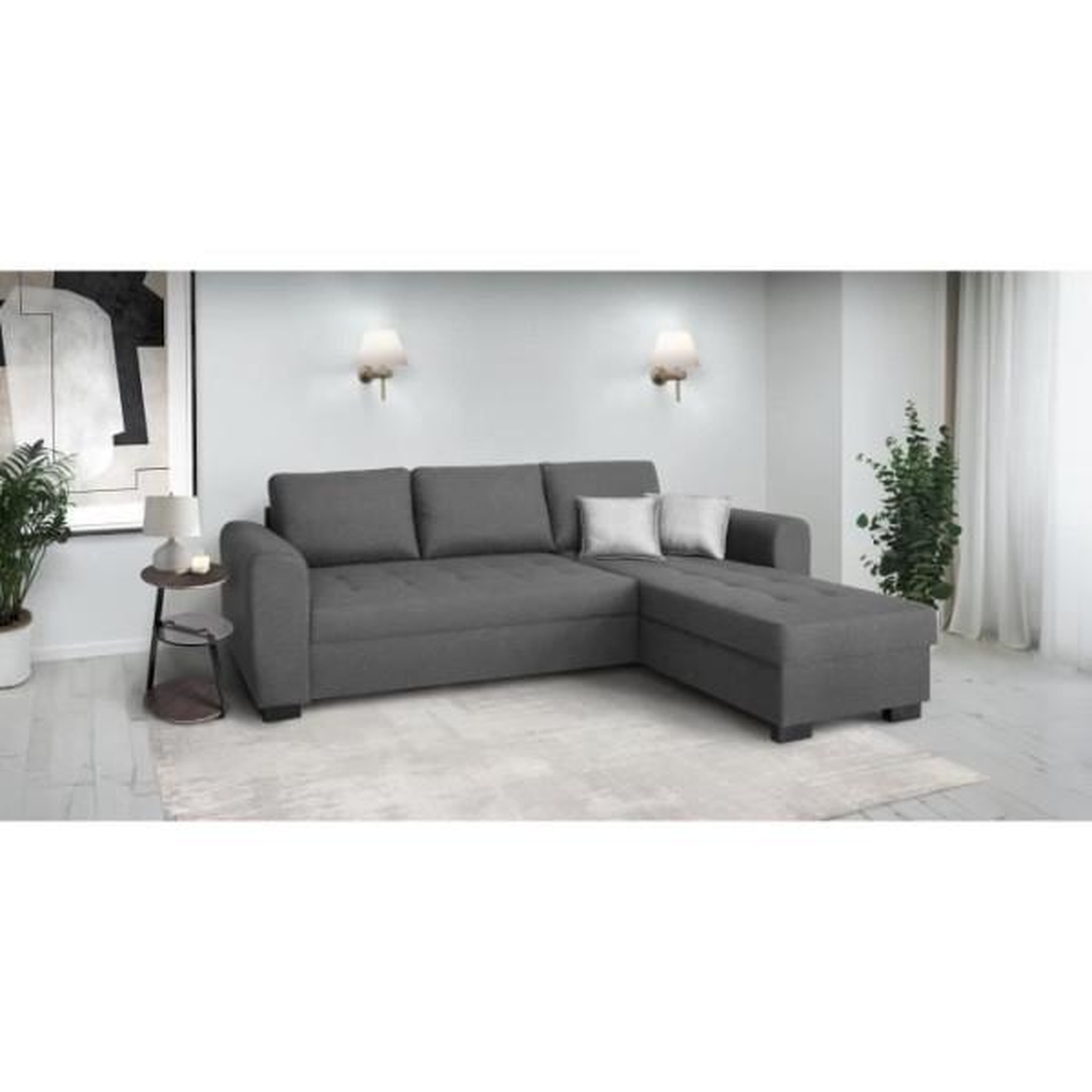 Voir la diapositive 2 : MARKET24 Canapé d'angle fixe réversible 4 places - Tissu Anthracite - L245 x P150 x H86 cm - HAMILTON - Fabriqué en Ukraine
