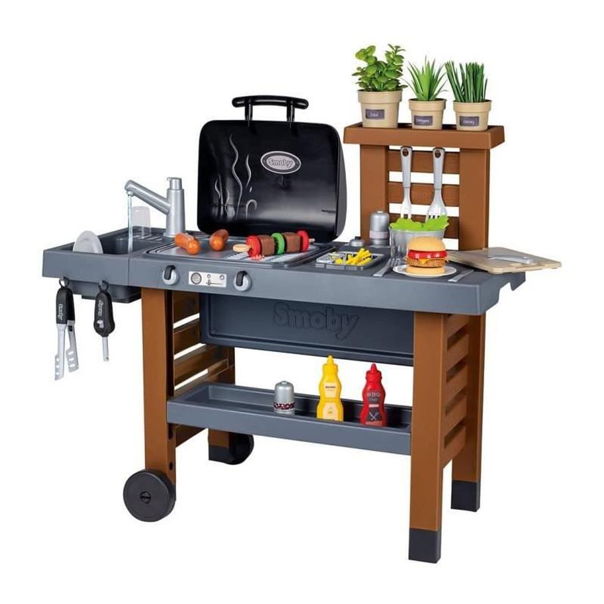 SMOBY Smoby - Garden Kitchen - Cuisine dExterieur Evolutive - Grill Avec Flammes Magiques Retractables - 40 Accessoires