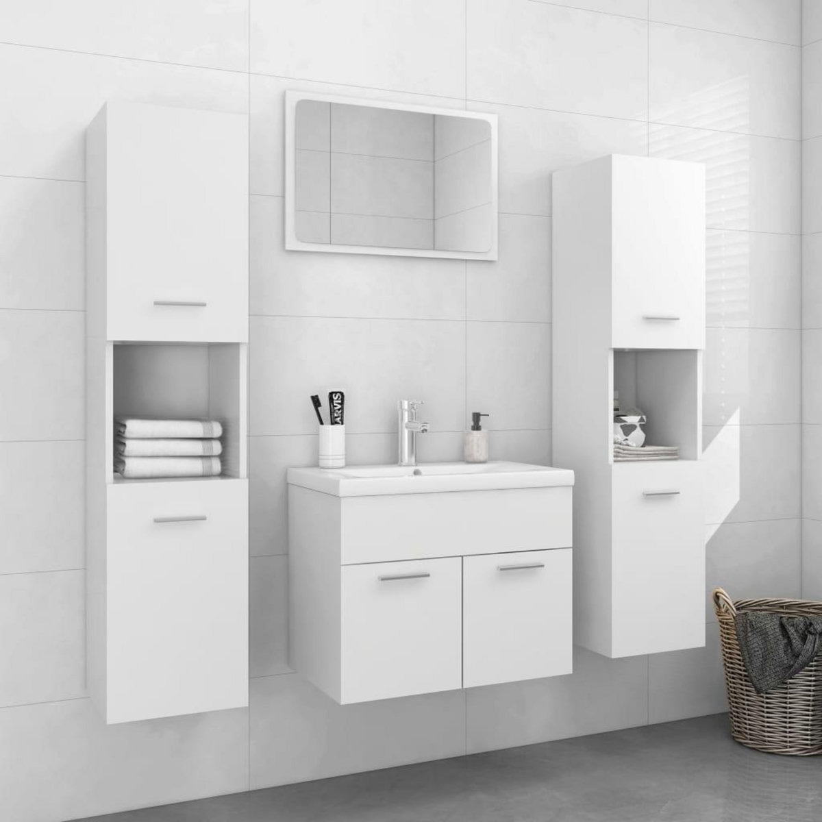 VIDAXL Ensemble de meubles de salle de bain Blanc Agglomere