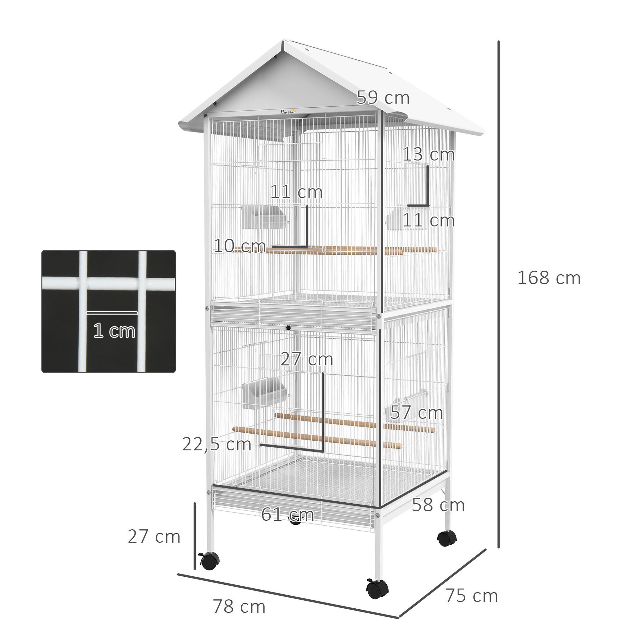 Voir la diapositive 3 : PAWHUT Volière cage à oiseaux sur roulettes design maison mangeoires perchoirs 10 portes plateaux excréments amovibles acier blanc