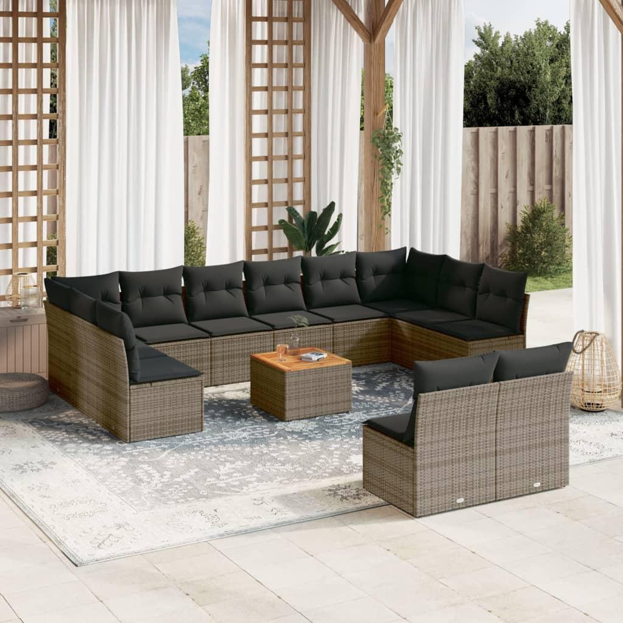 VIDAXL Salon de jardin avec coussins 13 pcs gris resine tressee