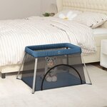 VIDAXL Parc pour bebe avec matelas Bleu marine Tissu de lin