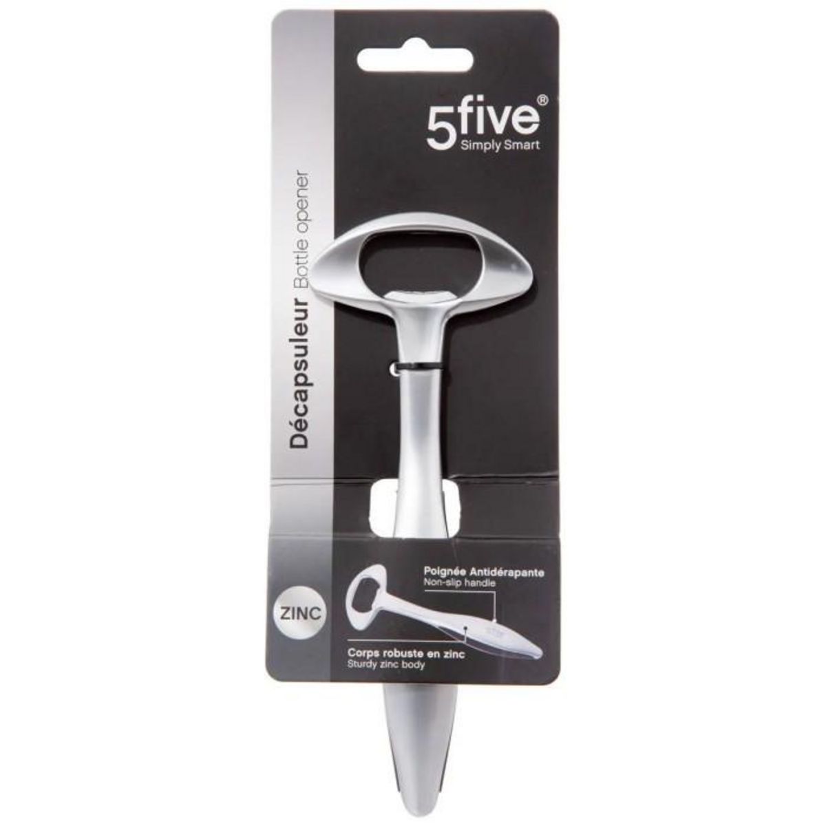 FIVE Décapsuleur Antidérapant  Zinc  16cm Gris