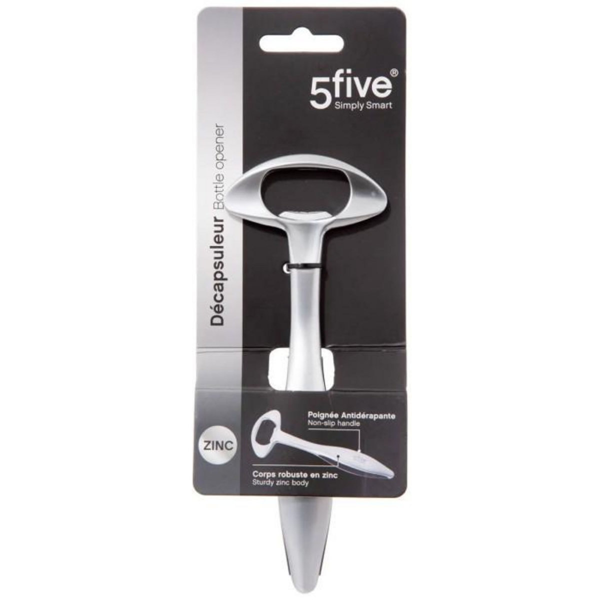 FIVE Décapsuleur Antidérapant  Zinc  16cm Gris